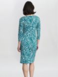 Gina Bacconi Adeline Printed Jersey Cowl Neck Dress, Teal/White