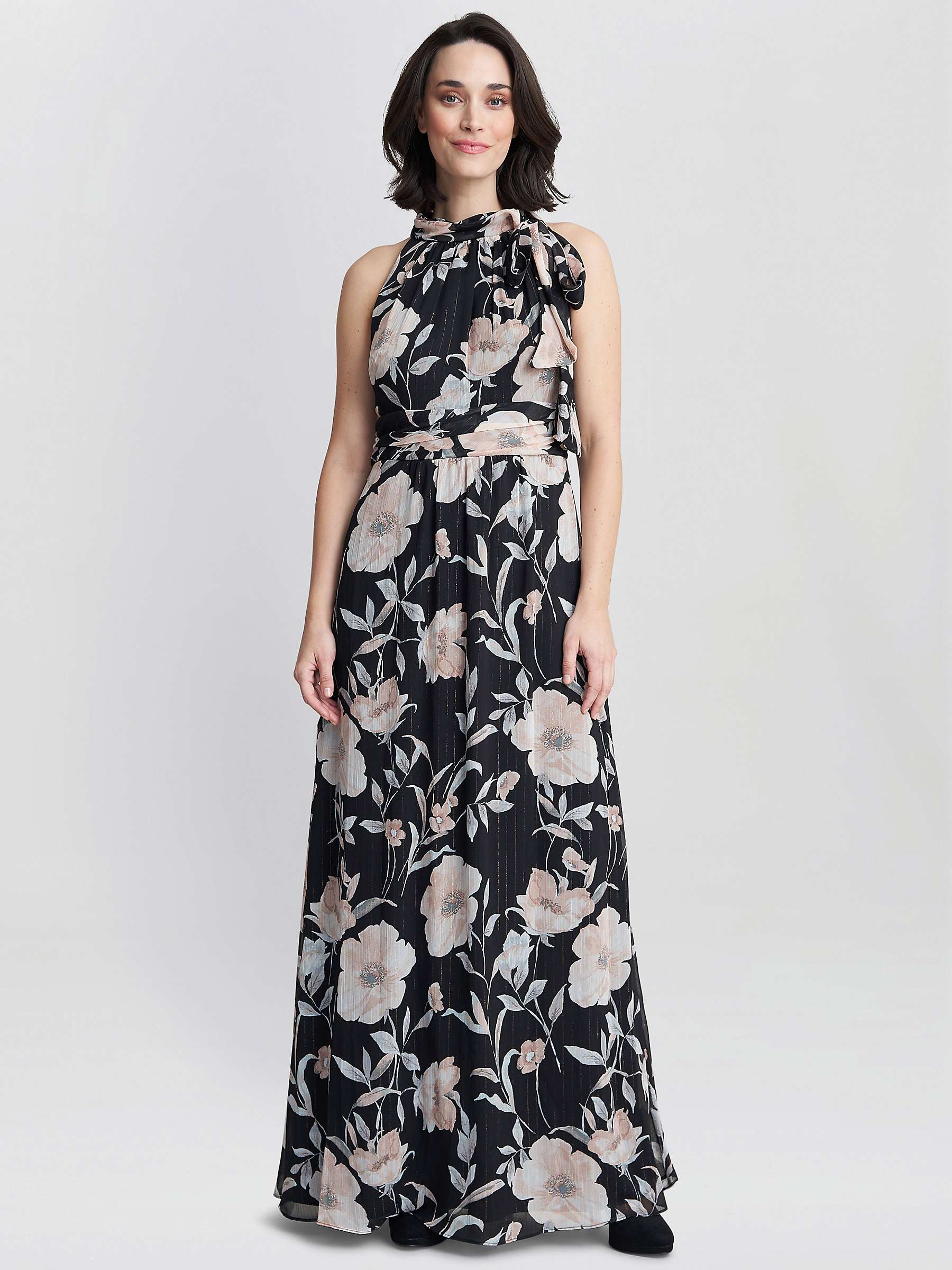 Buy Gina Bacconi Lexi Floral Print Tie Neck Maxi Dress, Black/Multi Online at johnlewis.com