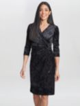 Gina Bacconi Shannon Metallic Fleck Velvet Wrap Knot Dress, Black/Multi, Black/Multi