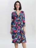 Gina Bacconi Carmel Jersey Wrap Dress, Navy/Blue/Pink, Navy/Blue/Pink