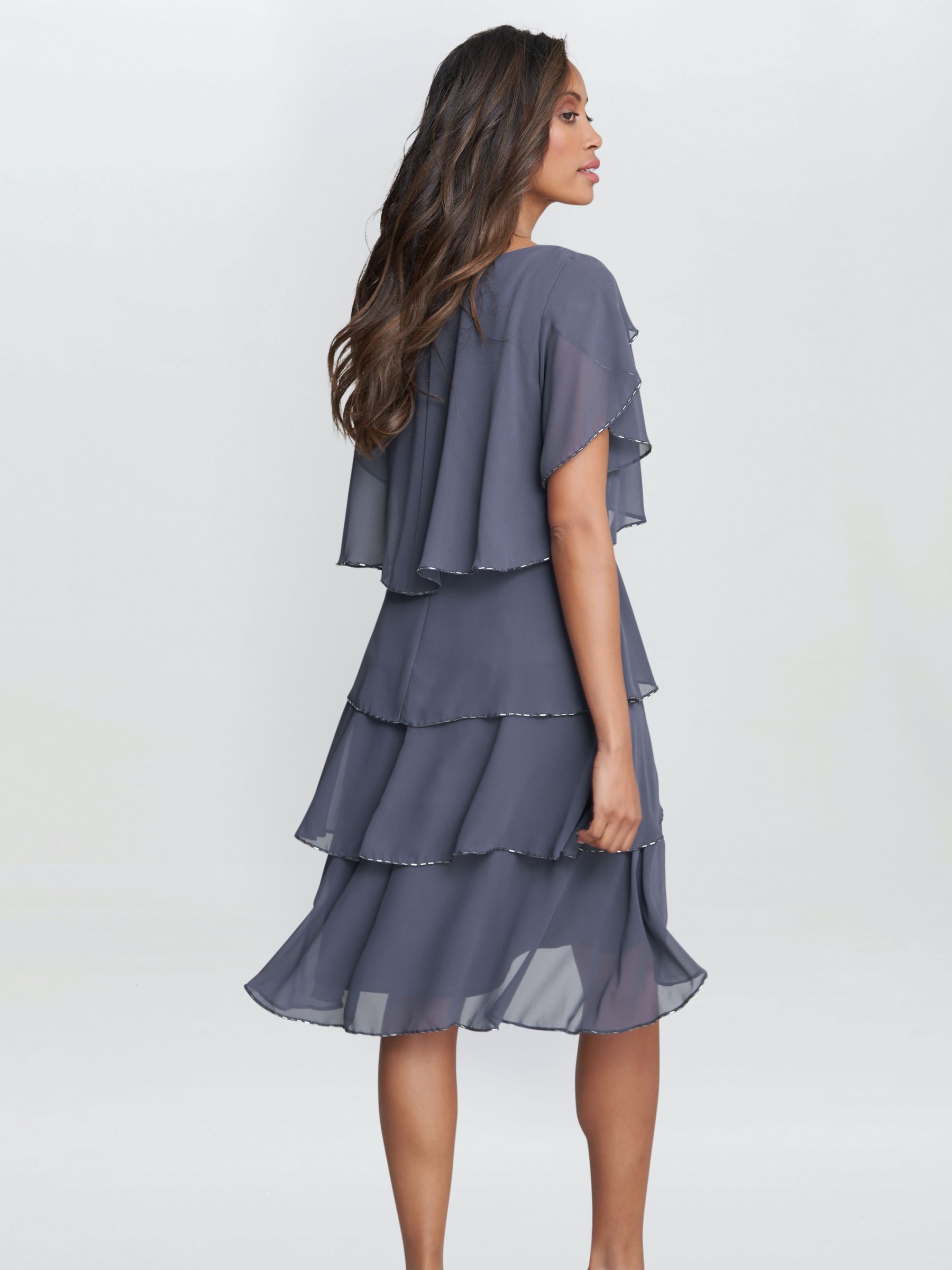 Buy Gina Bacconi Trysta Bugle Beaded Trim Cocktail Dress, Steel Online at johnlewis.com