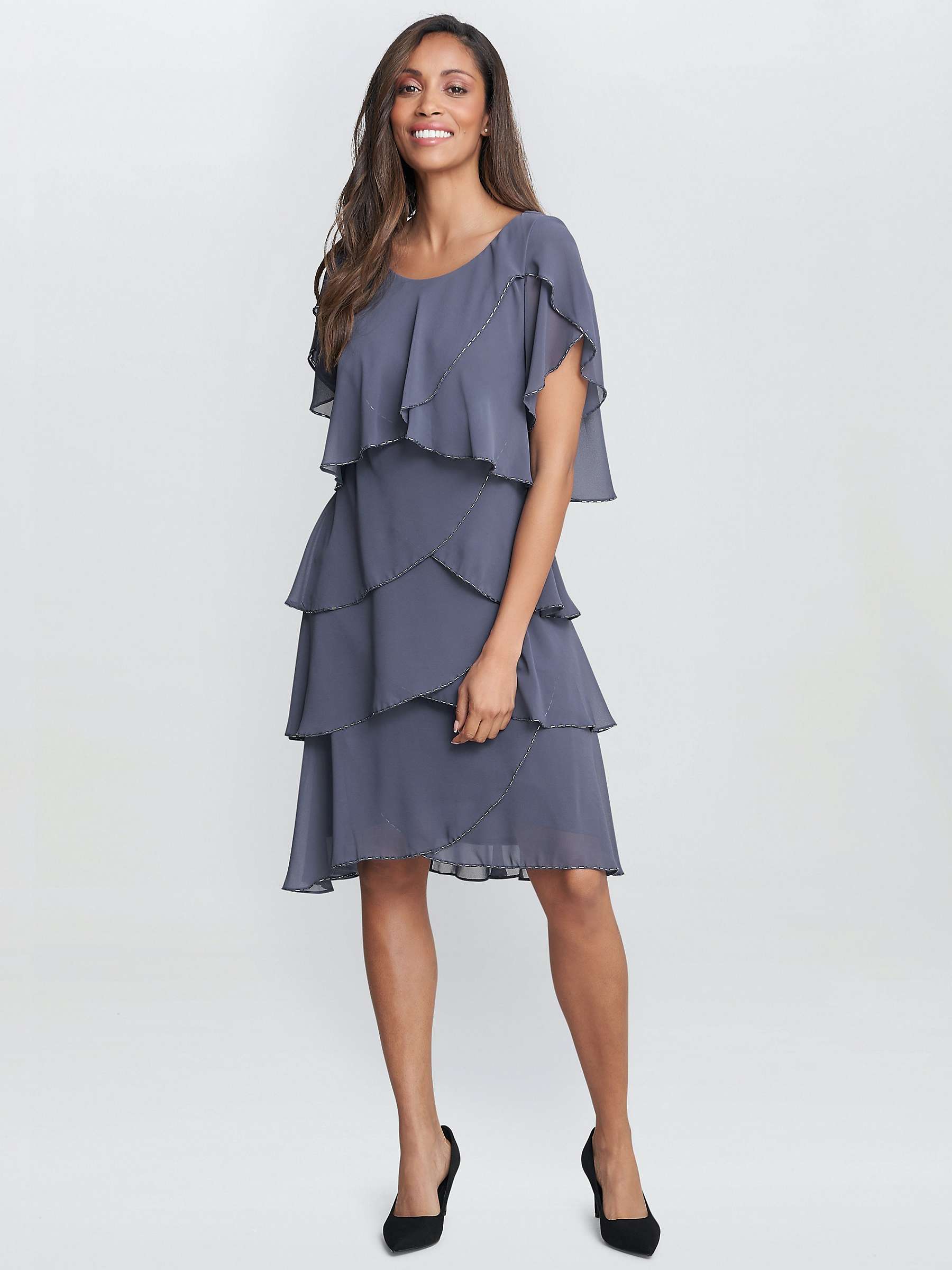 Buy Gina Bacconi Trysta Bugle Beaded Trim Cocktail Dress, Steel Online at johnlewis.com