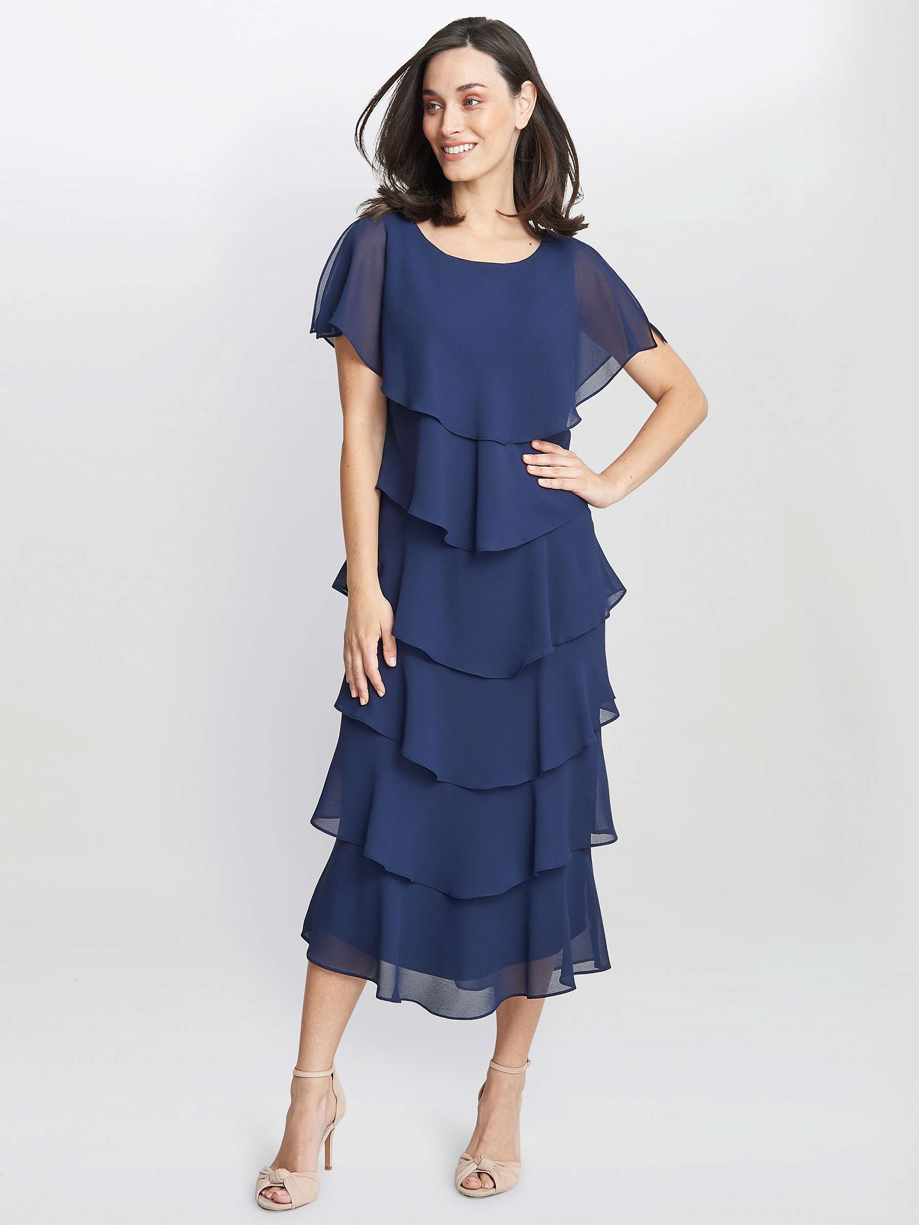 Buy Gina Bacconi Tessa Tiered Midi Dress, Navy Online at johnlewis.com