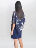 Gina Bacconi Gaby Floral Print Asymmetric Cape Dress, Navy/Multi