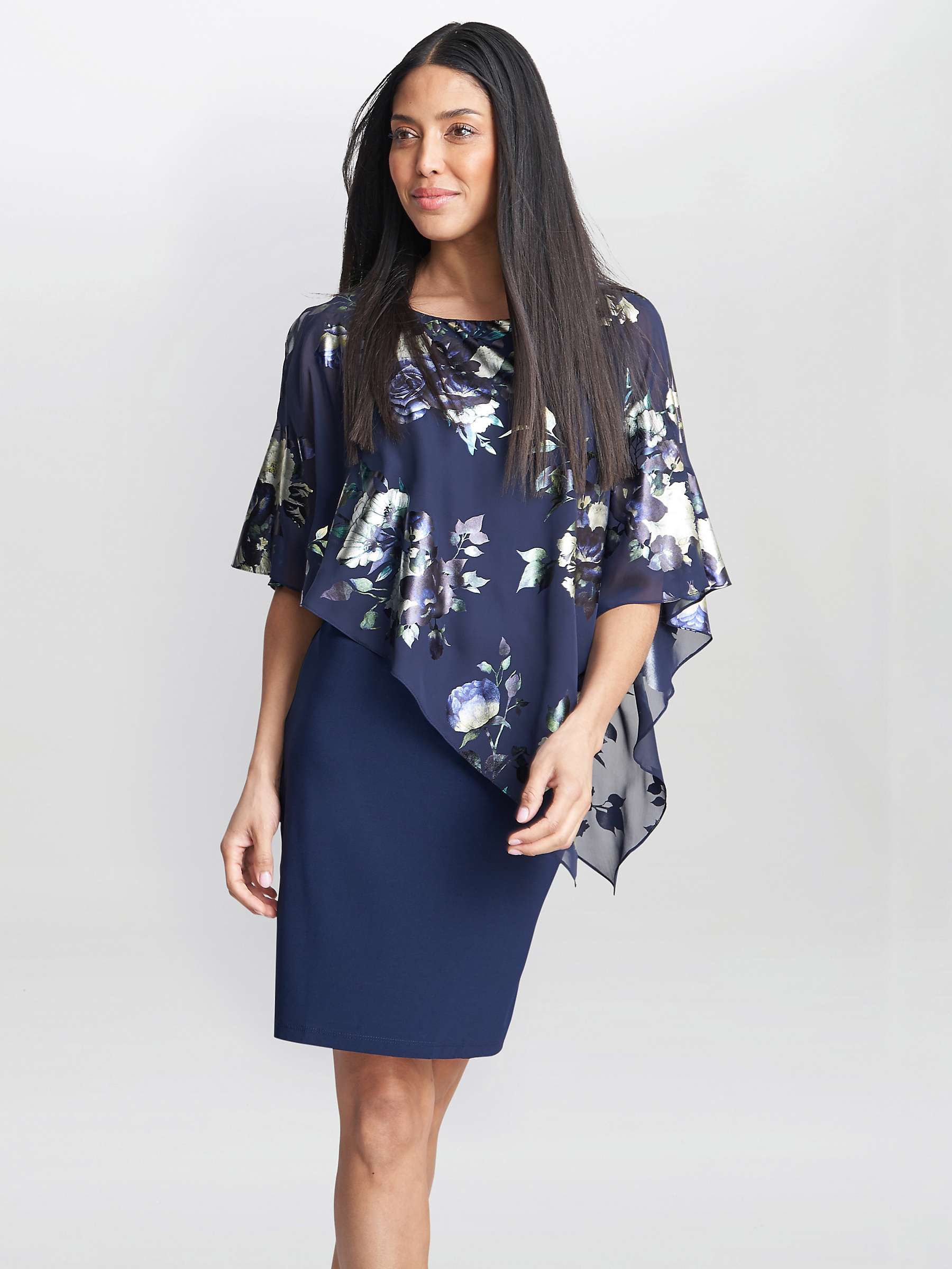 Buy Gina Bacconi Gaby Floral Print Asymmetric Cape Dress, Navy/Multi Online at johnlewis.com