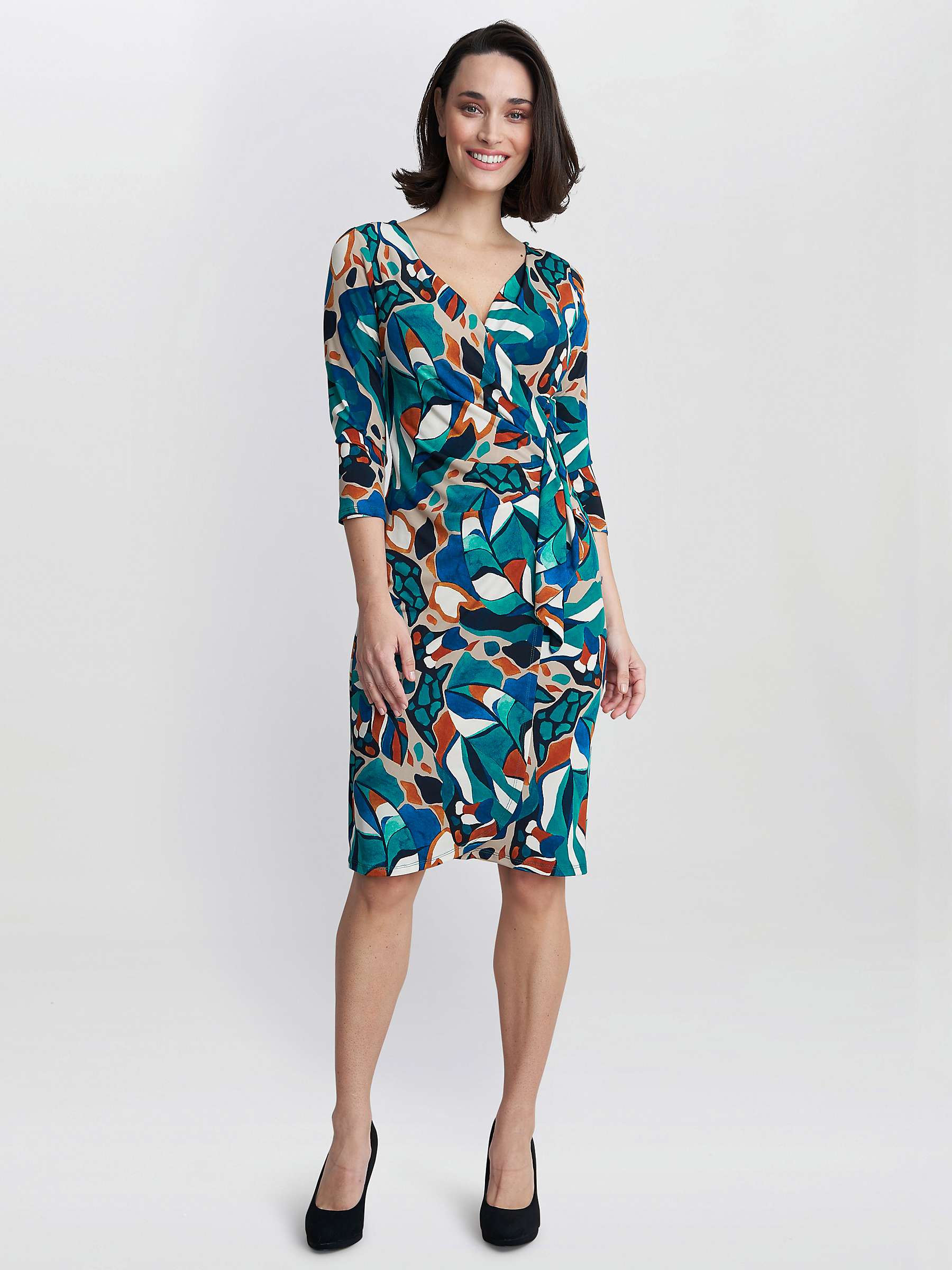 Buy Gina Bacconi Beatrix Printed Jersey Ruffle Dress, Turquoise/Beige Online at johnlewis.com
