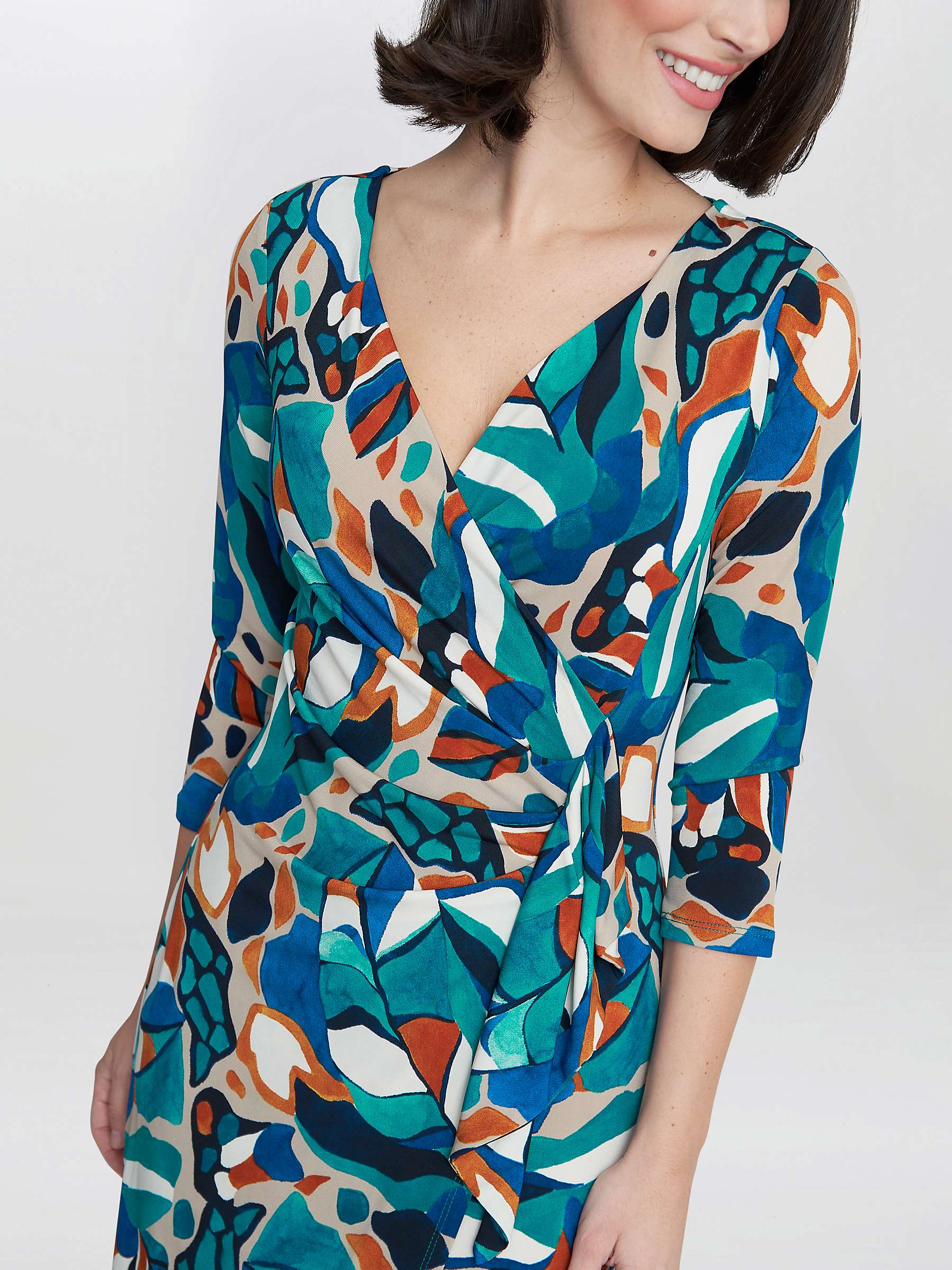 Buy Gina Bacconi Beatrix Printed Jersey Ruffle Dress, Turquoise/Beige Online at johnlewis.com