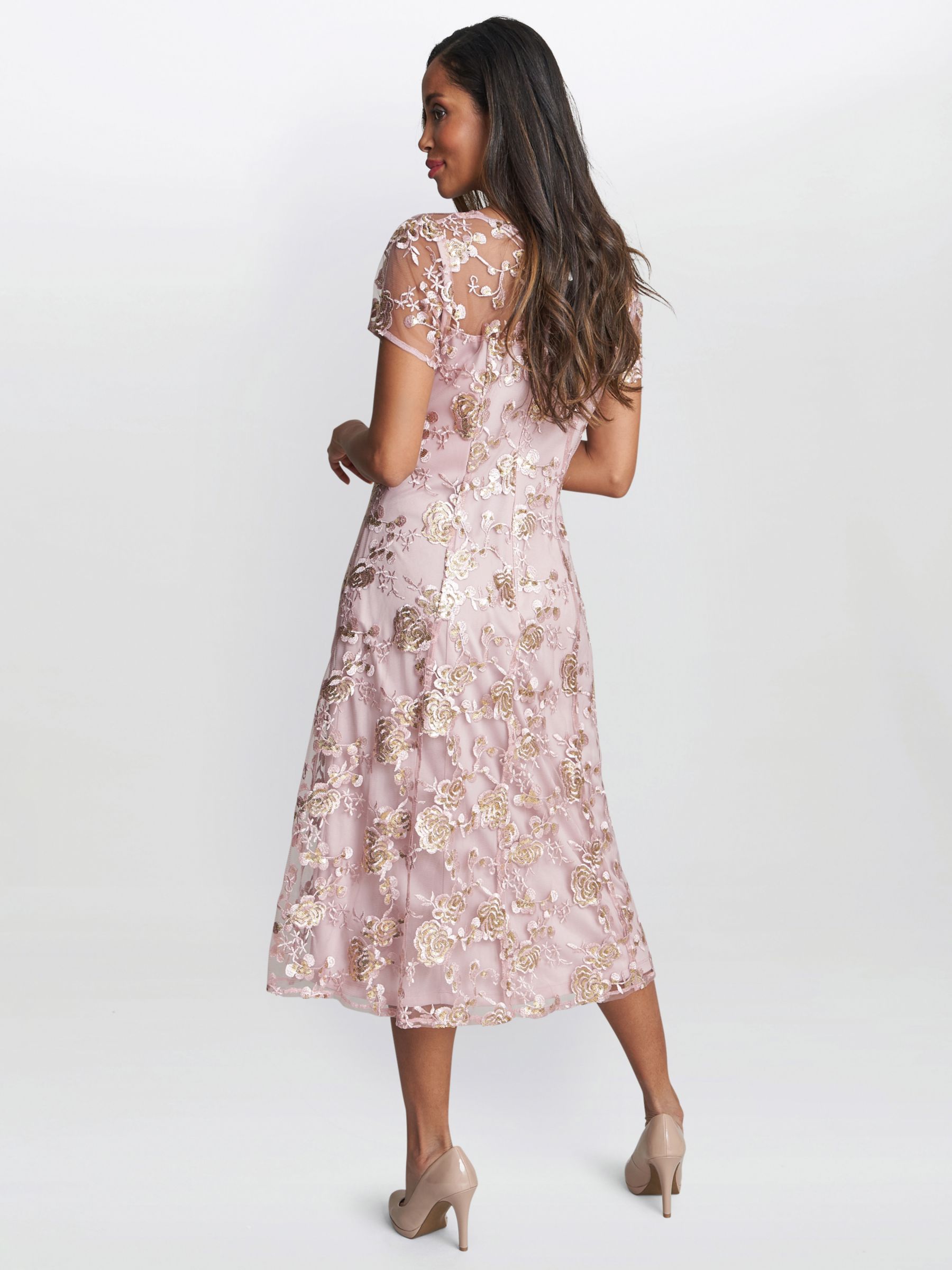Buy Gina Bacconi Davina Embroidered Floral Sequin Dress, Blush Online at johnlewis.com
