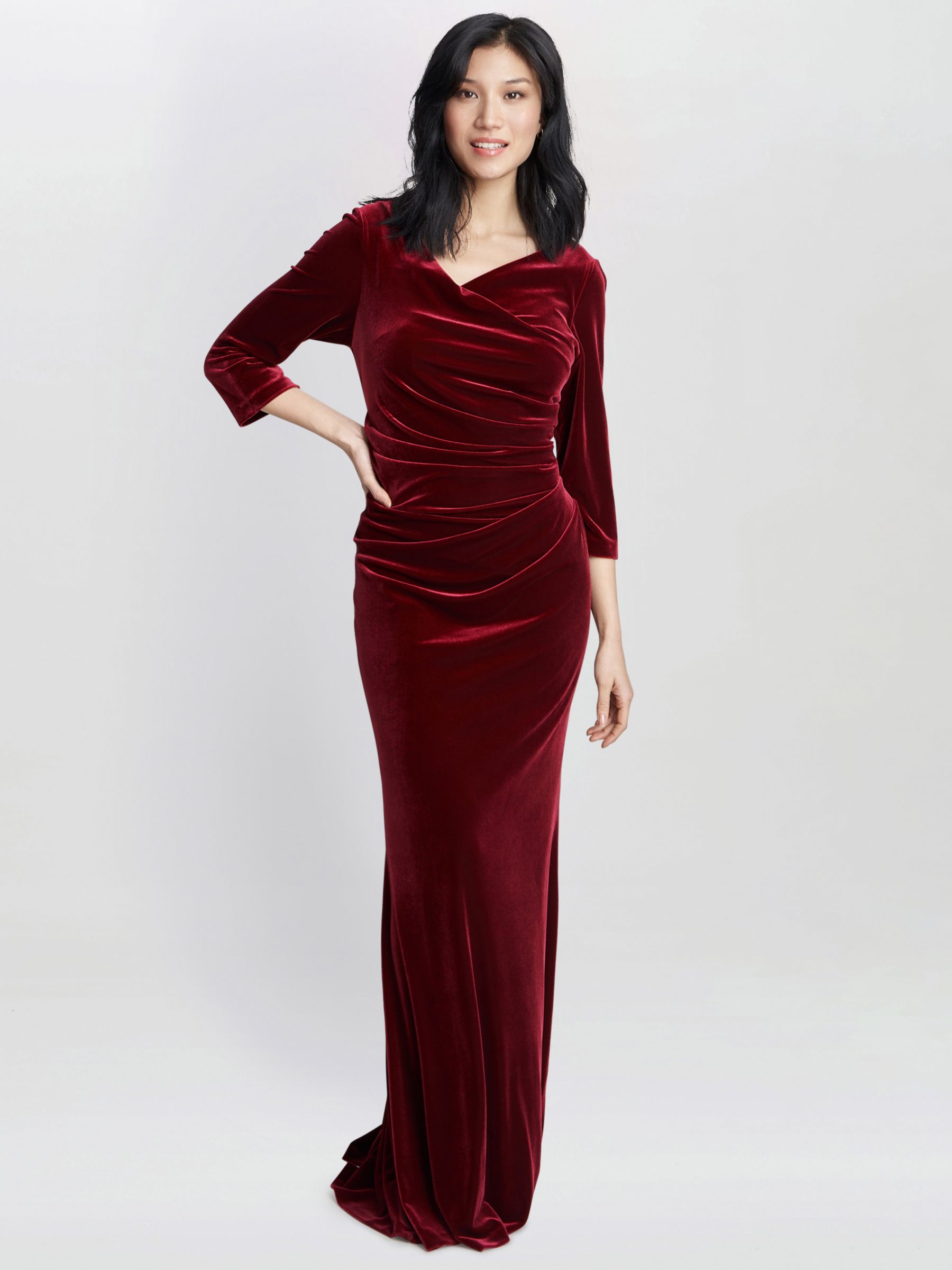 Gina Bacconi Sophie Velvet Maxi Dress, Wine at John Lewis & Partners