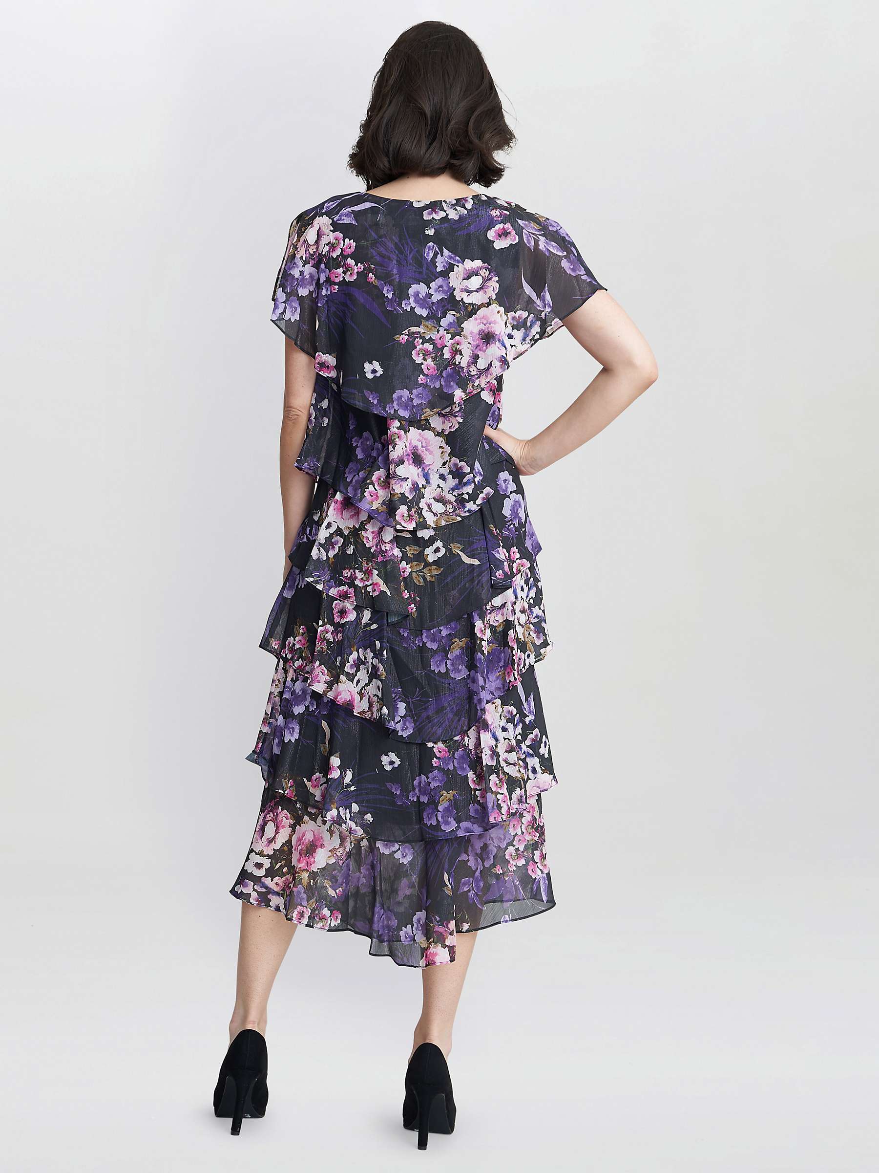 Buy Gina Bacconi Leticia Floral Print Midi Tiered Dress, Black/Multi Online at johnlewis.com