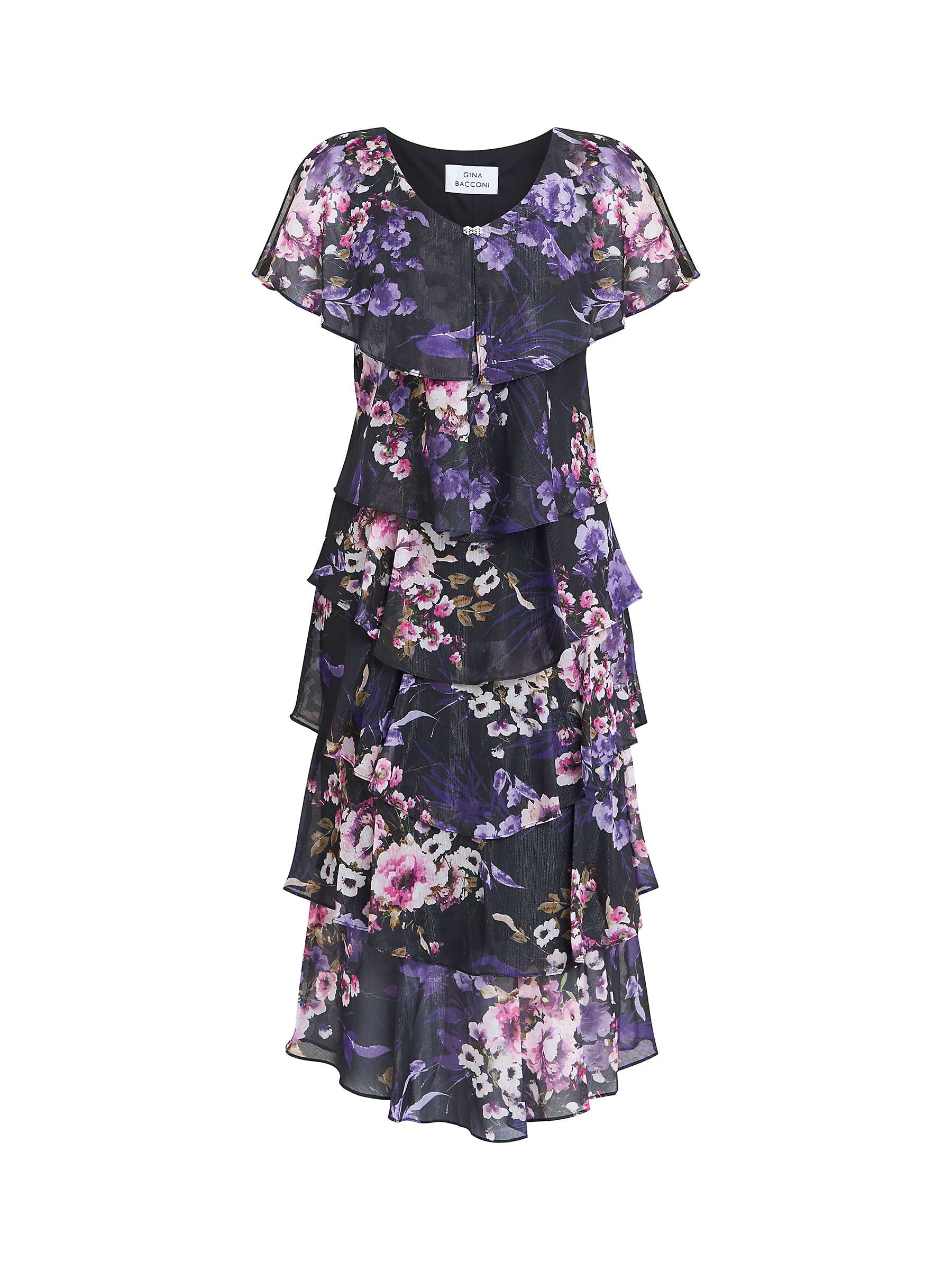 Buy Gina Bacconi Leticia Floral Print Midi Tiered Dress, Black/Multi Online at johnlewis.com
