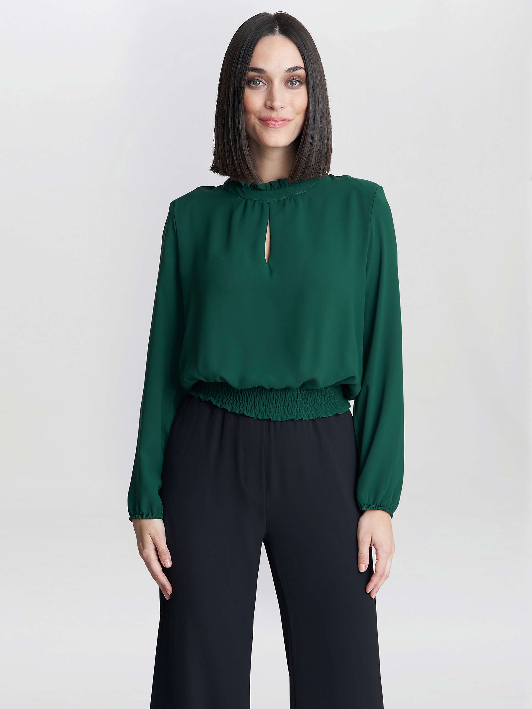 Buy Gina Bacconi Jolene Frill Neck With Waist Shirring Top, Green Online at johnlewis.com