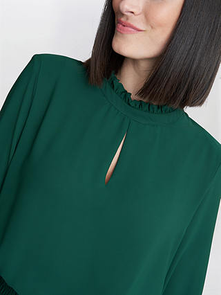 Gina Bacconi Jolene Frill Neck With Waist Shirring Top, Green