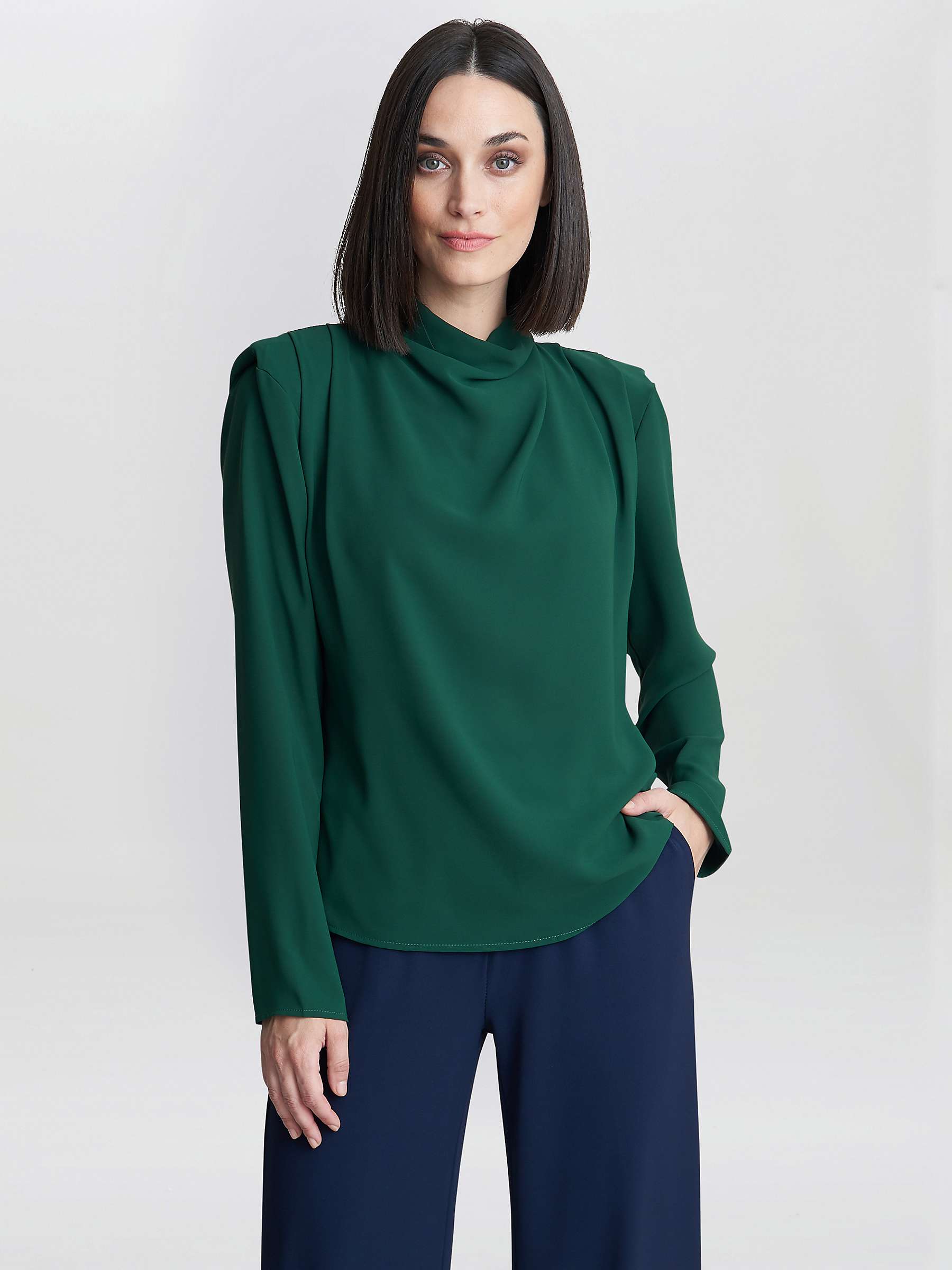 Buy Gina Bacconi Eleonora High Neck Shoulder Detail Top, Green Online at johnlewis.com