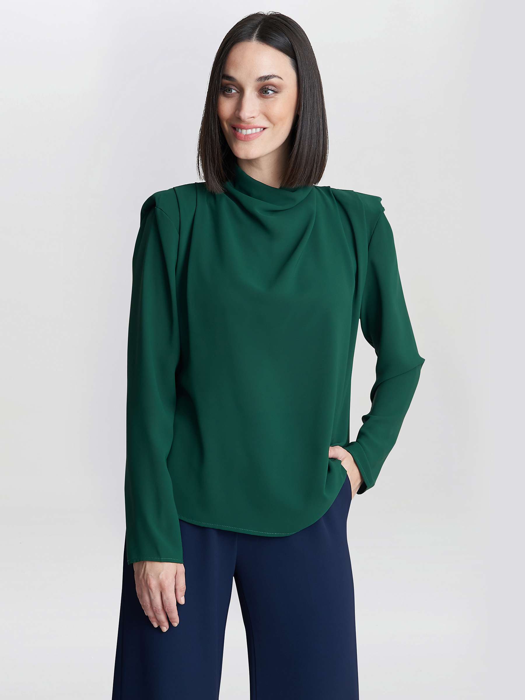 Buy Gina Bacconi Eleonora High Neck Shoulder Detail Top, Green Online at johnlewis.com