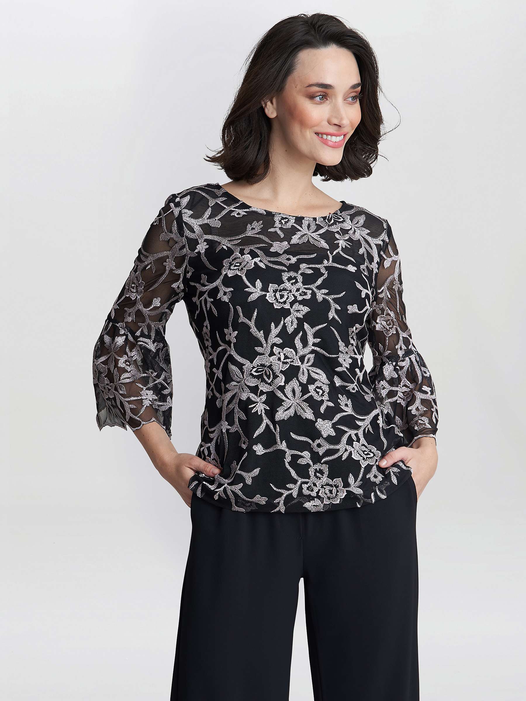 Buy Gina Bacconi Brianna Embroidered Blouse, Black/Pink Online at johnlewis.com