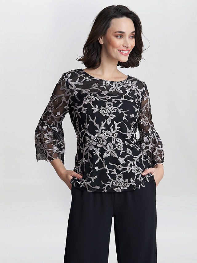 Gina Bacconi Brianna Embroidered Blouse, Black/Pink