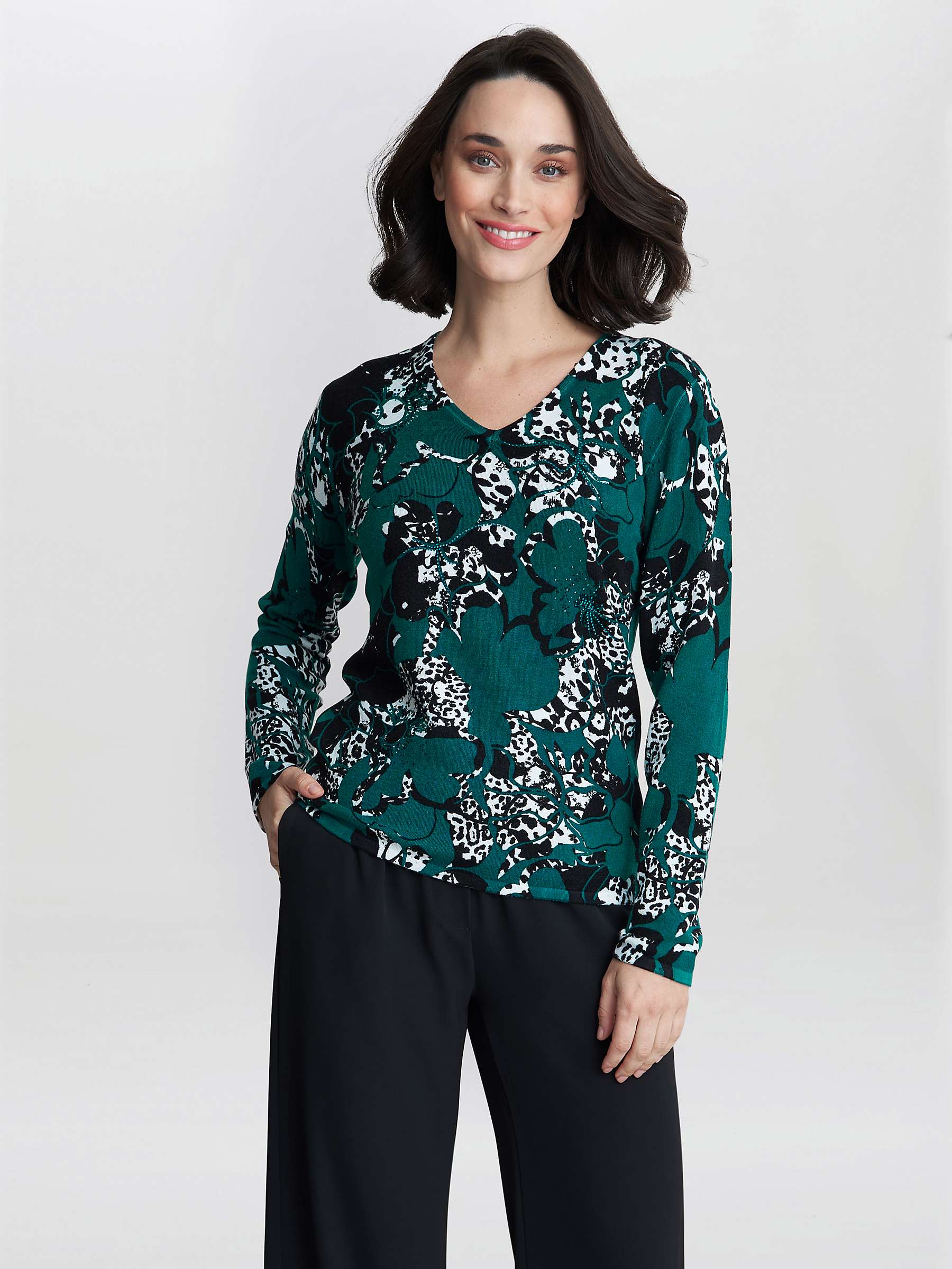 Buy Gina Bacconi Leanna Abstract Leopard Pint Jumper, Green Online at johnlewis.com