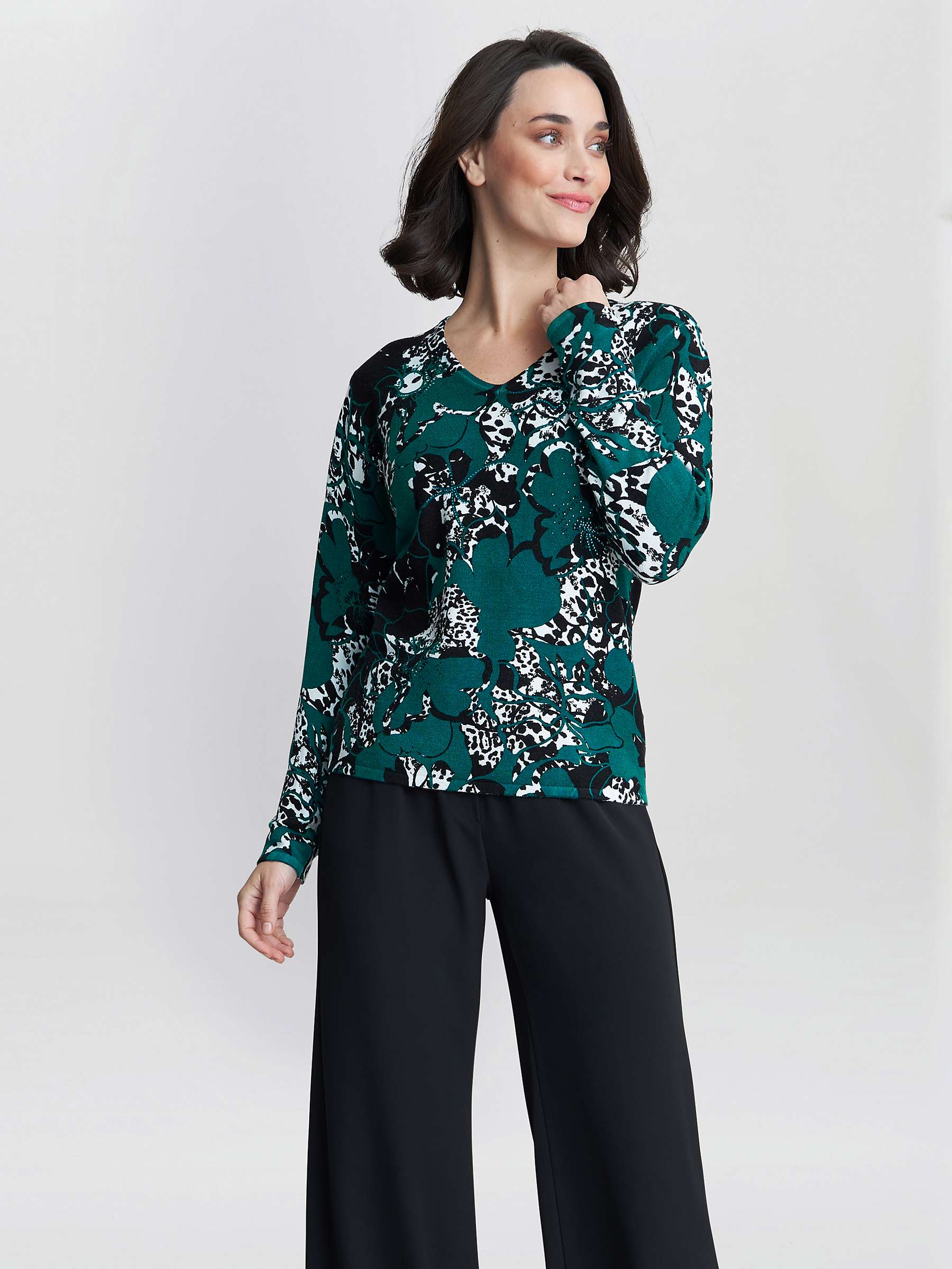 Buy Gina Bacconi Leanna Abstract Leopard Pint Jumper, Green Online at johnlewis.com