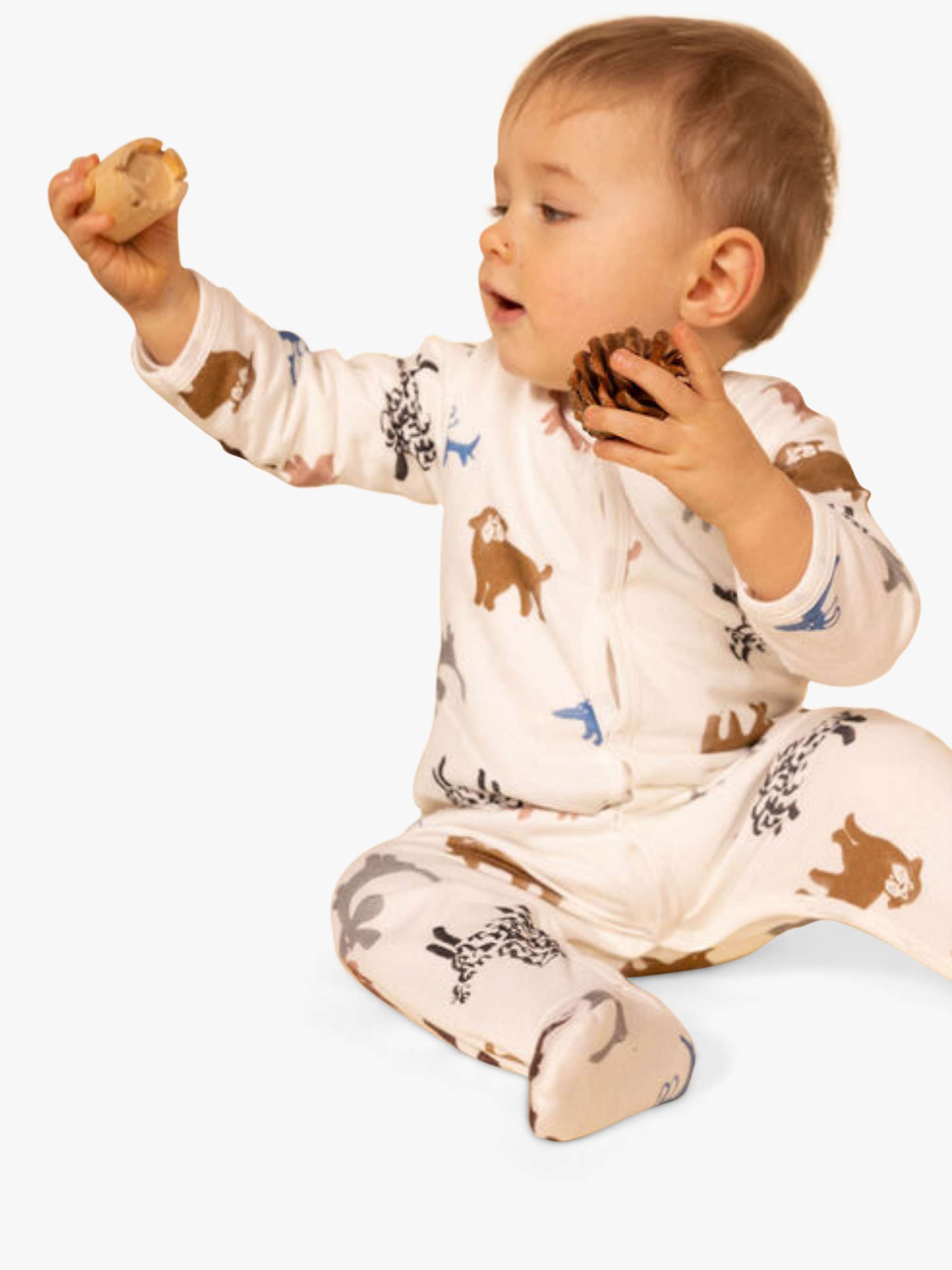Buy Petit Bateau Baby Dog Print Fleece Sleepsuit, Marshmallow/Multi Online at johnlewis.com