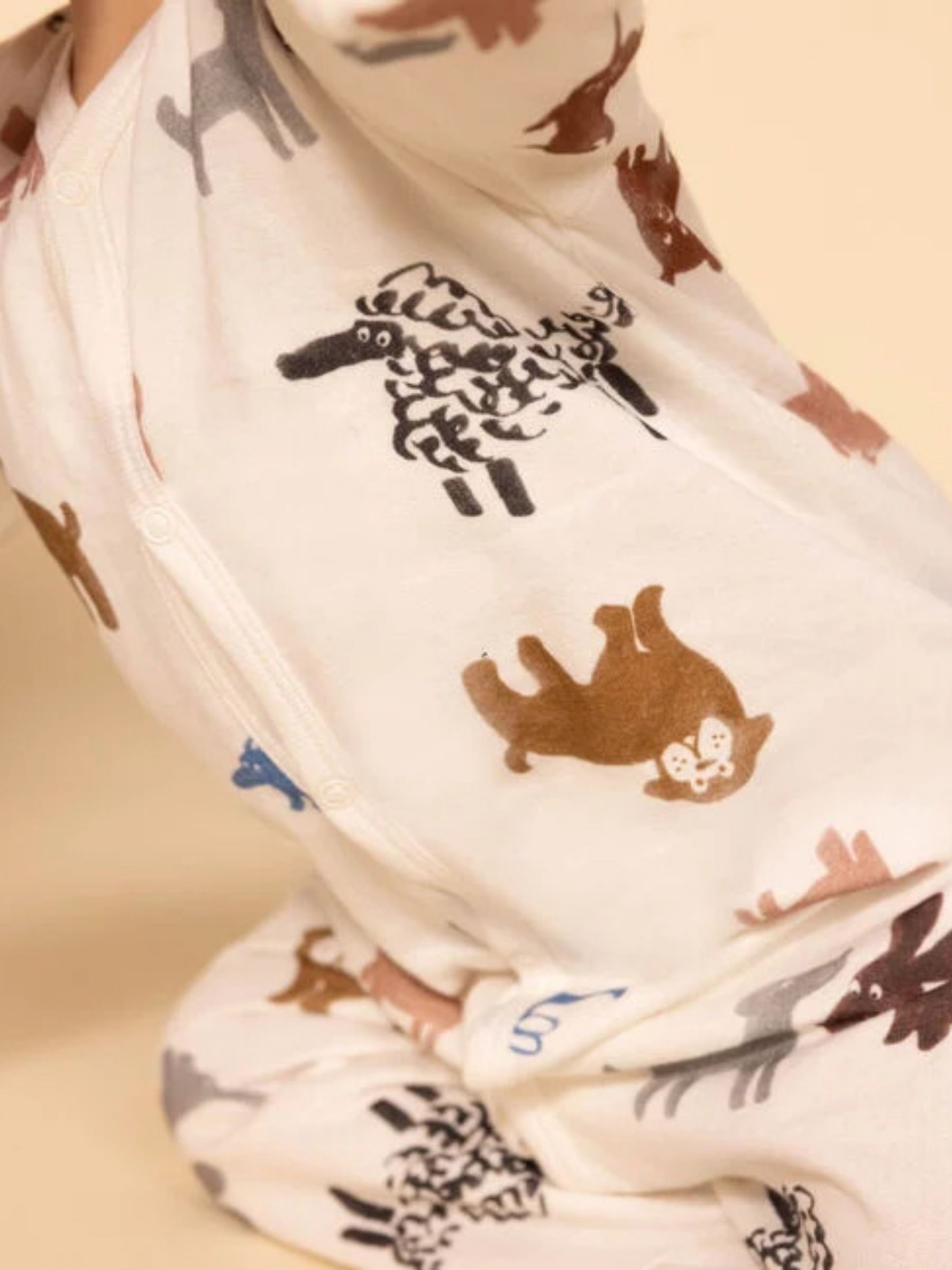 Petit Bateau Baby Dog Print Fleece Sleepsuit, Marshmallow/Multi, 0-1 months