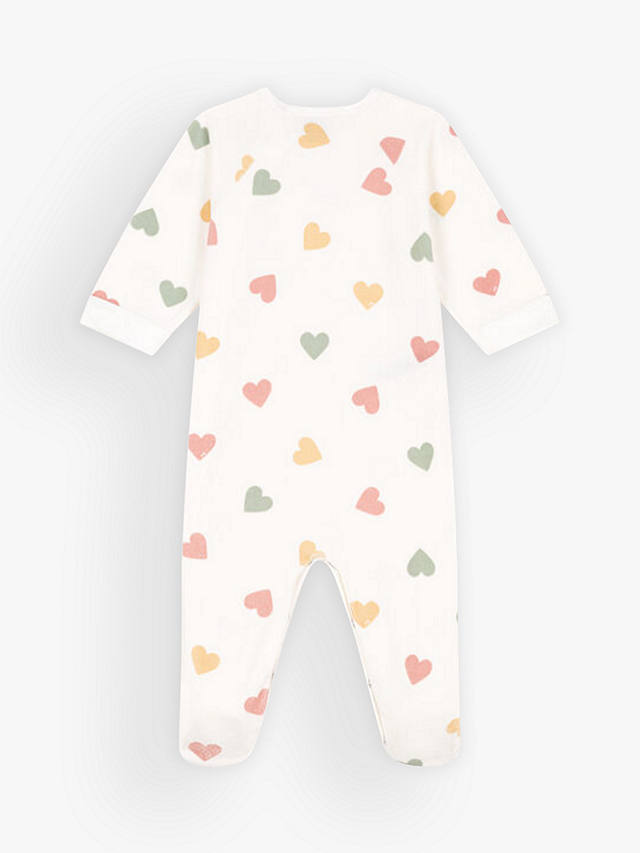 Petit Bateau Baby Heart Velour Sleepsuit, Marshmallow/Multi, Marshmallow/Multi