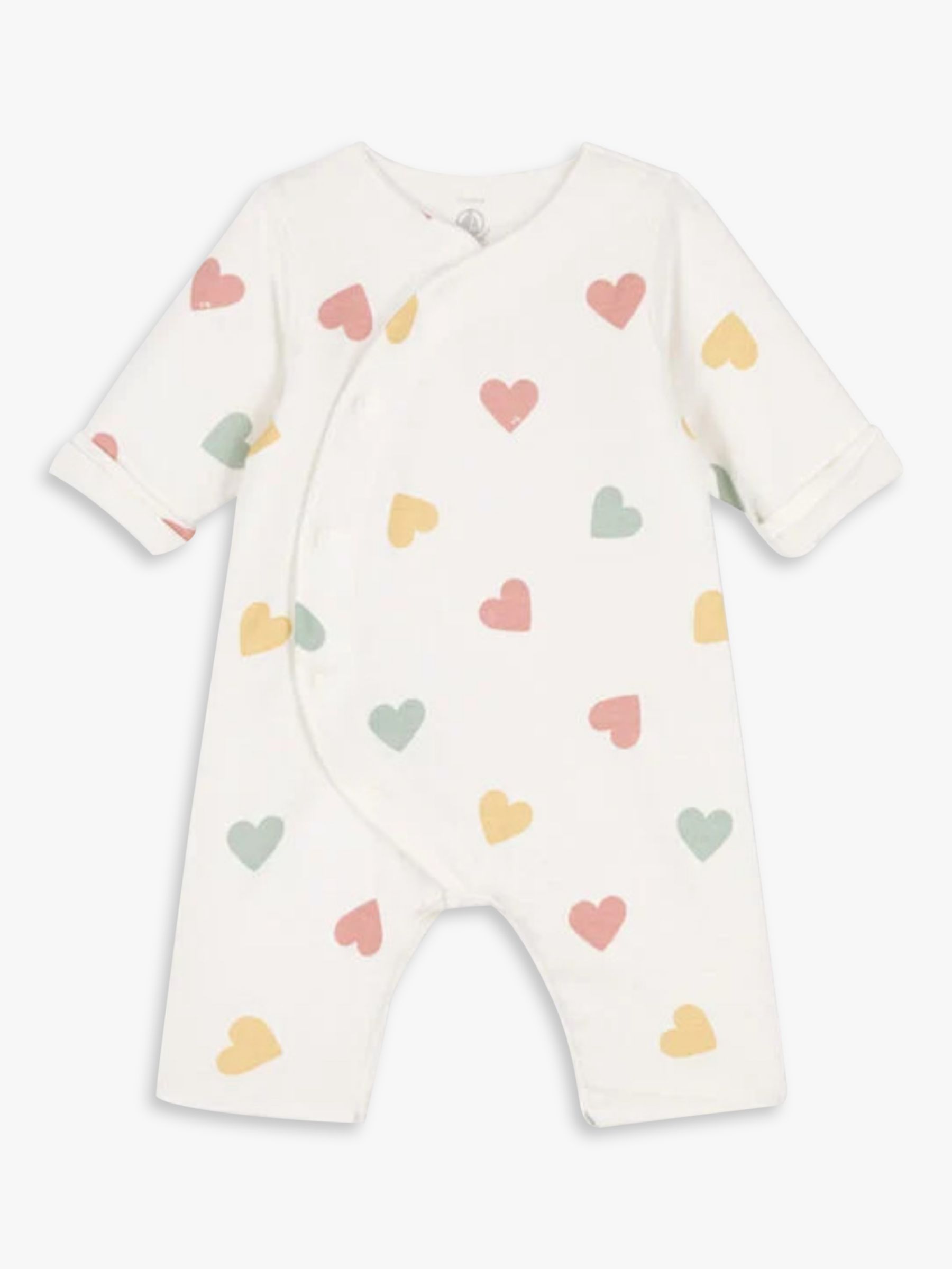 Petit Bateau Baby Heart Print Cotton Onesie, Marshmallow/Multi, 12 months