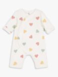 Petit Bateau Baby Heart Print Cotton Onesie, Marshmallow/Multi