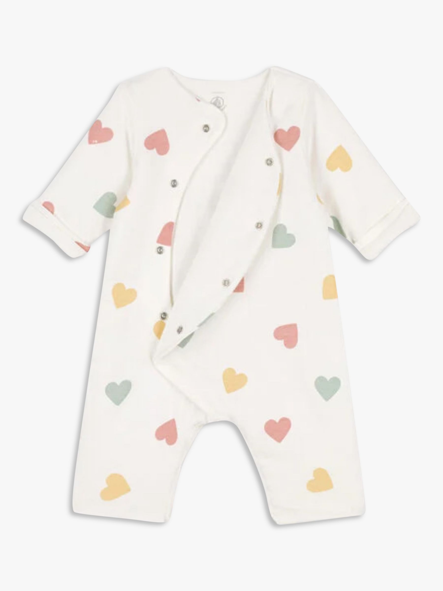 Petit Bateau Baby Heart Print Cotton Onesie, Marshmallow/Multi, 12 months