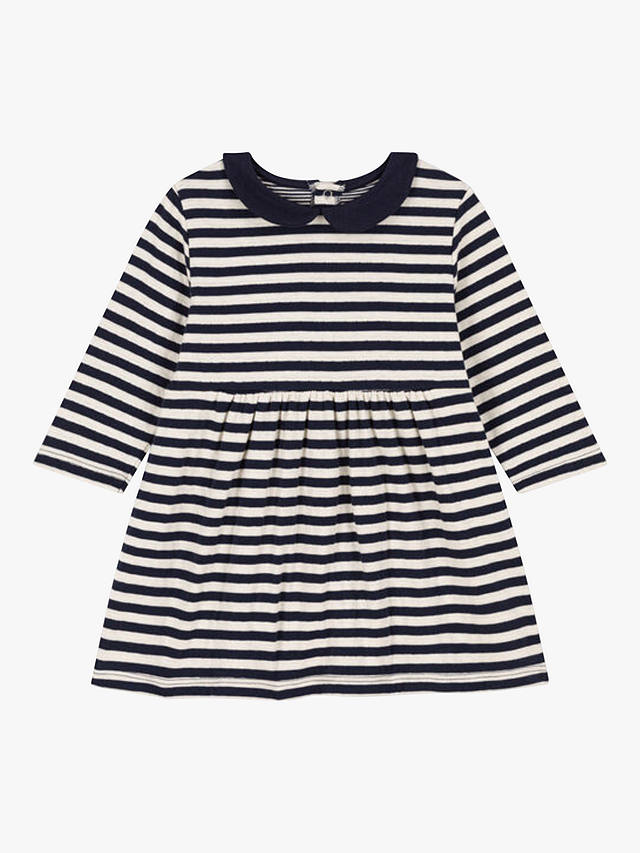 Petit Bateau Baby Stripe Knit Dress, Smoking/Avalanche