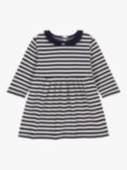 Petit Bateau Baby Stripe Knit Dress, Smoking/Avalanche