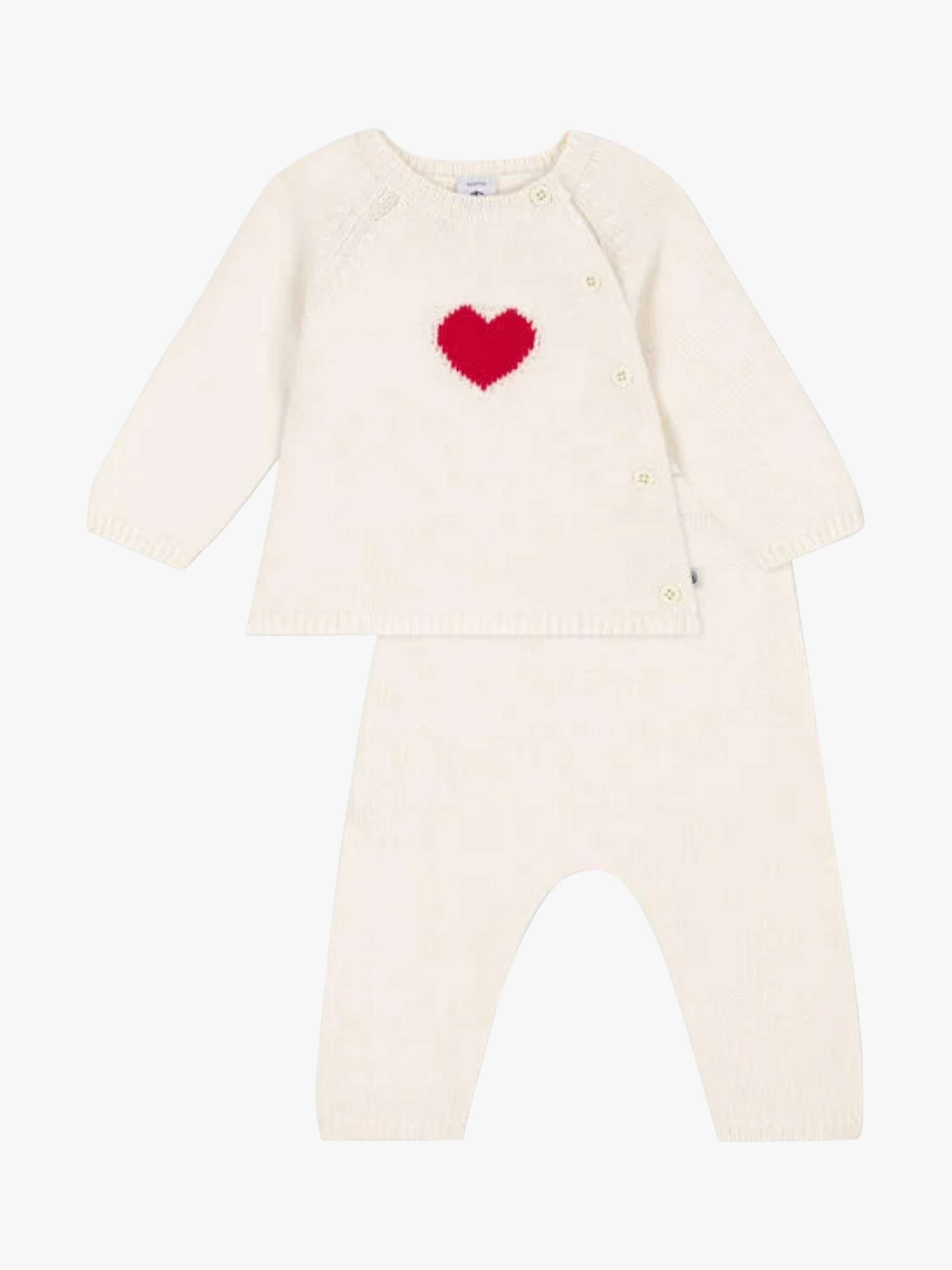 Buy Petit Bateau Baby Wool Blend Heart Print Top & Leggings Set, Marshmallow/Corrida Online at johnlewis.com