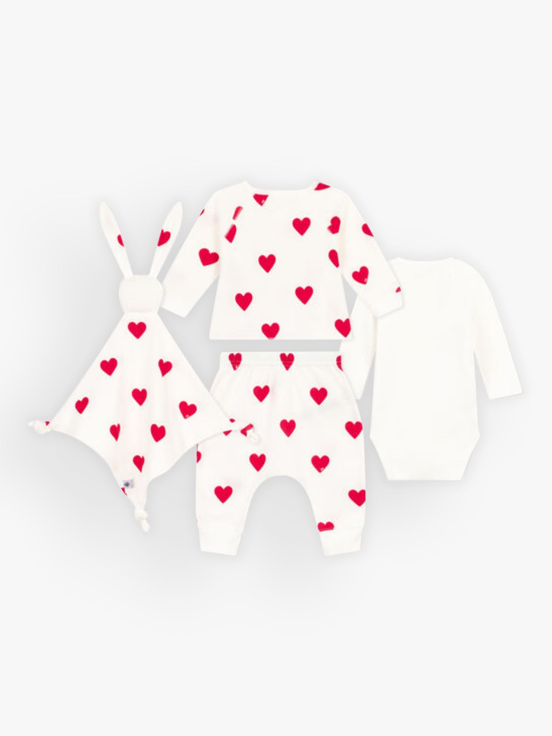 Petit Bateau Baby Heart 3 Piece & Comforter Gift Set, White/Red, 12 months