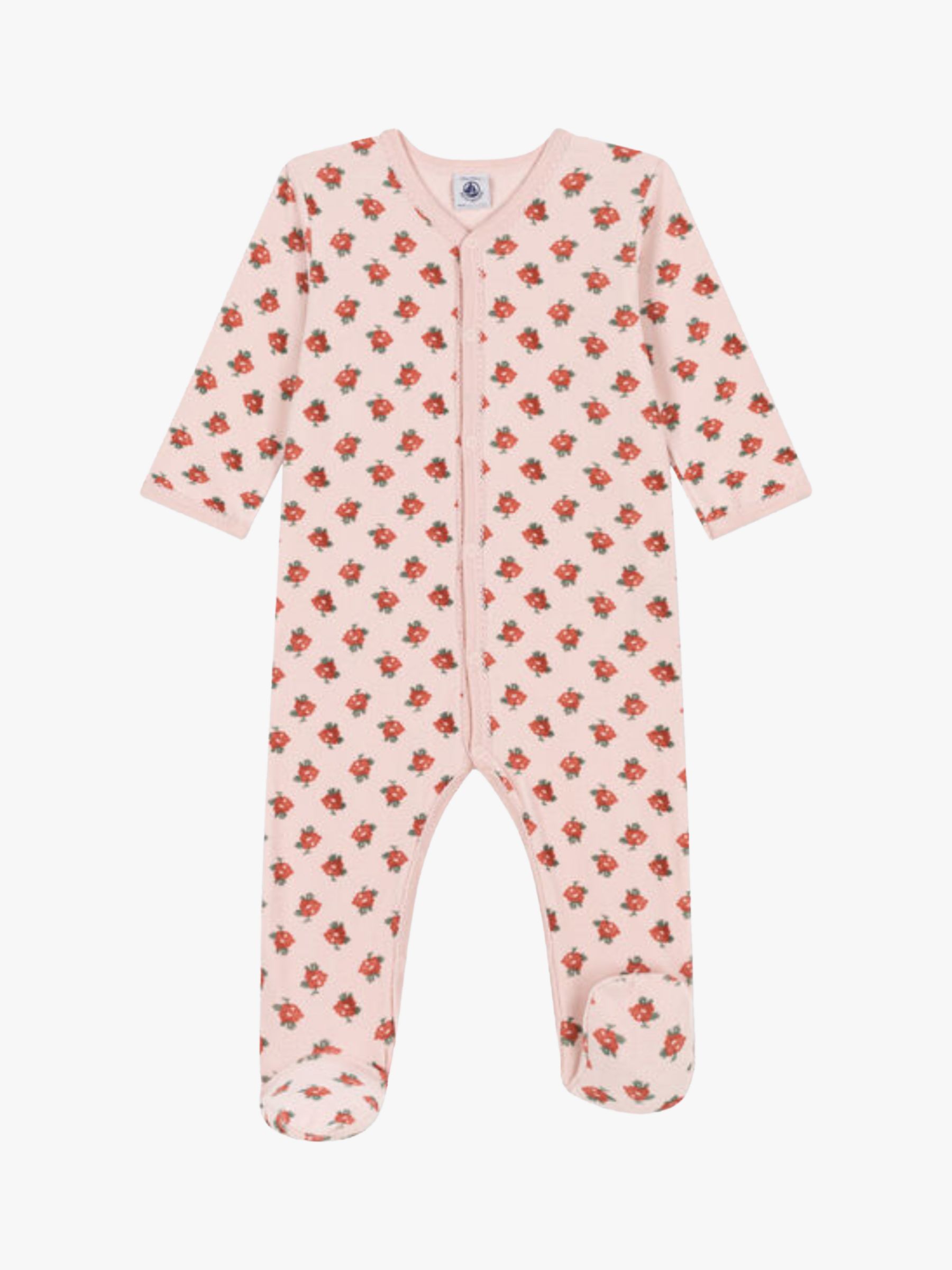 Petit Bateau Baby Floral Velour Sleepsuit, Pink/Multi, 18 months
