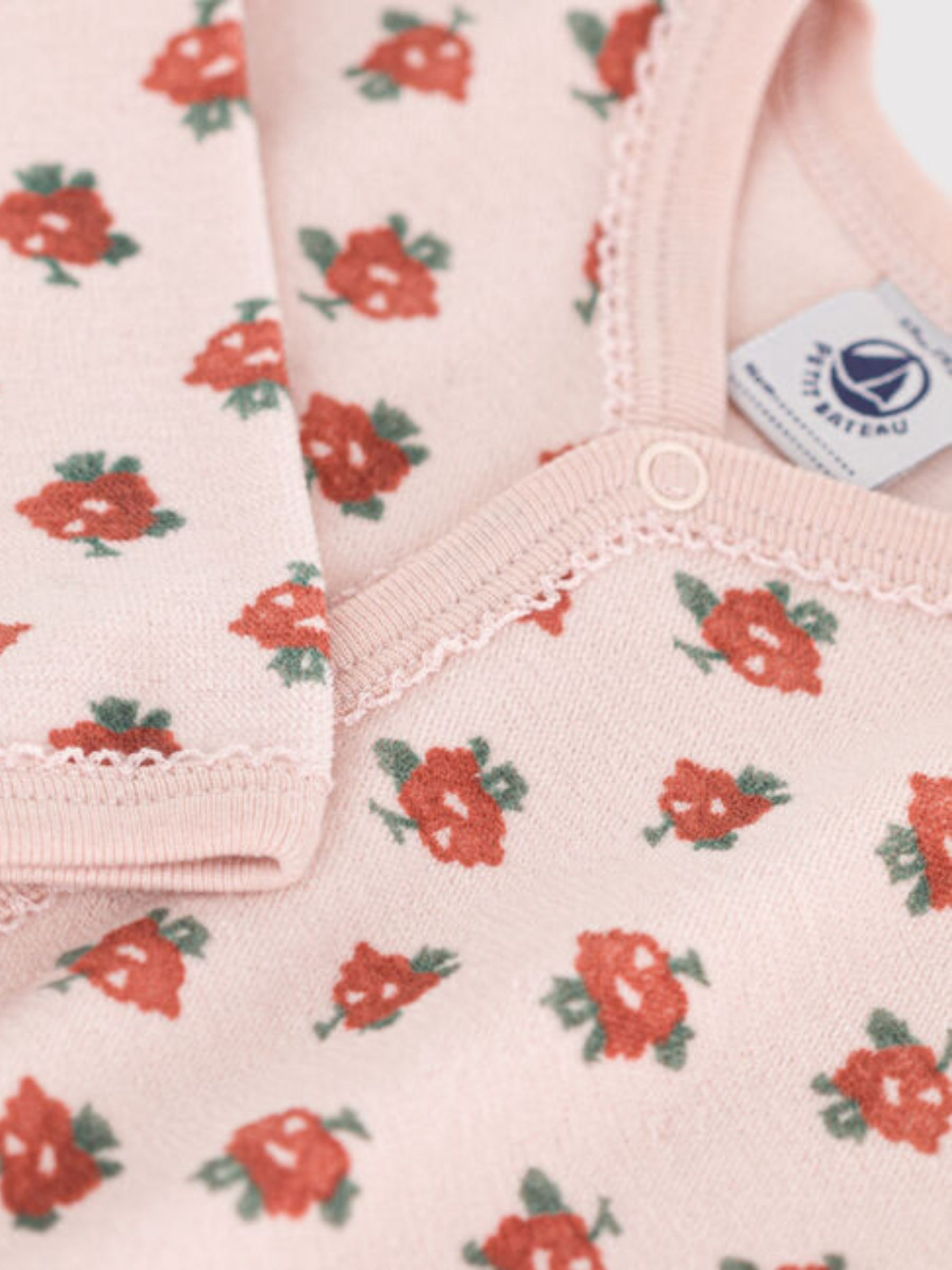 Petit Bateau Baby Floral Velour Sleepsuit, Pink/Multi, 18 months