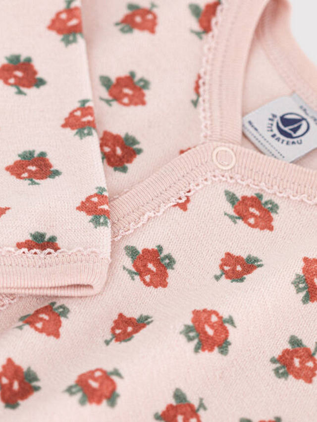 Petit Bateau Baby Floral Velour Sleepsuit, Pink/Multi