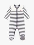 Petit Bateau Baby Stripe Velour Sleepsuit, Marshmallow/Smoke
