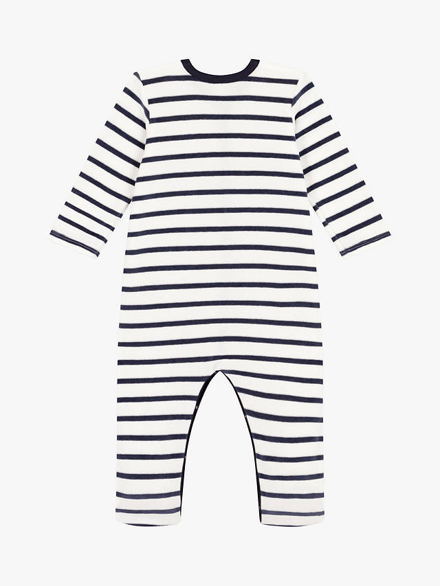 Petit Bateau Baby Stripe Velour Sleepsuit, Marshmallow/Smoke