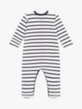 Petit Bateau Baby Stripe Velour Sleepsuit, Marshmallow/Smoke