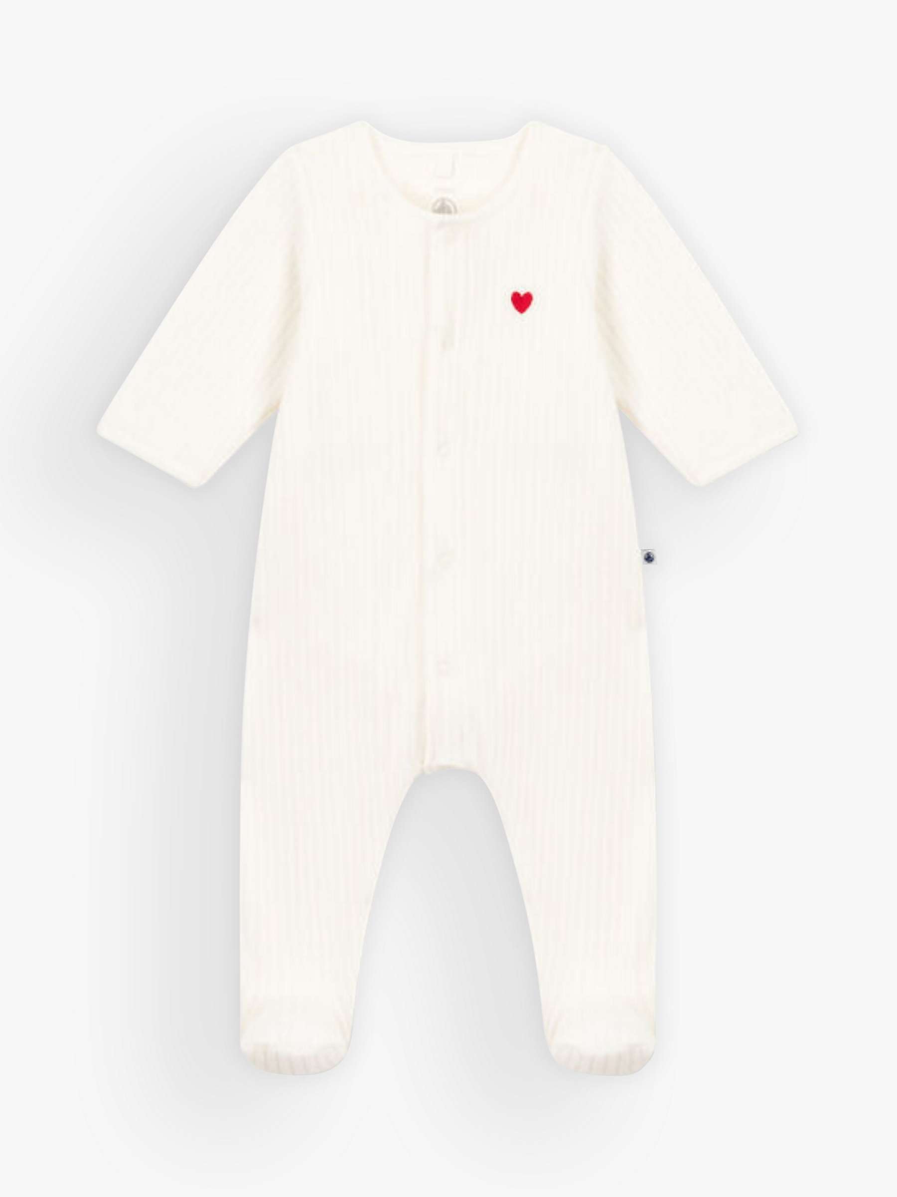Buy Petit Bateau Baby Cotton Velour Heart Motif Sleepsuit, Marshmallow Online at johnlewis.com