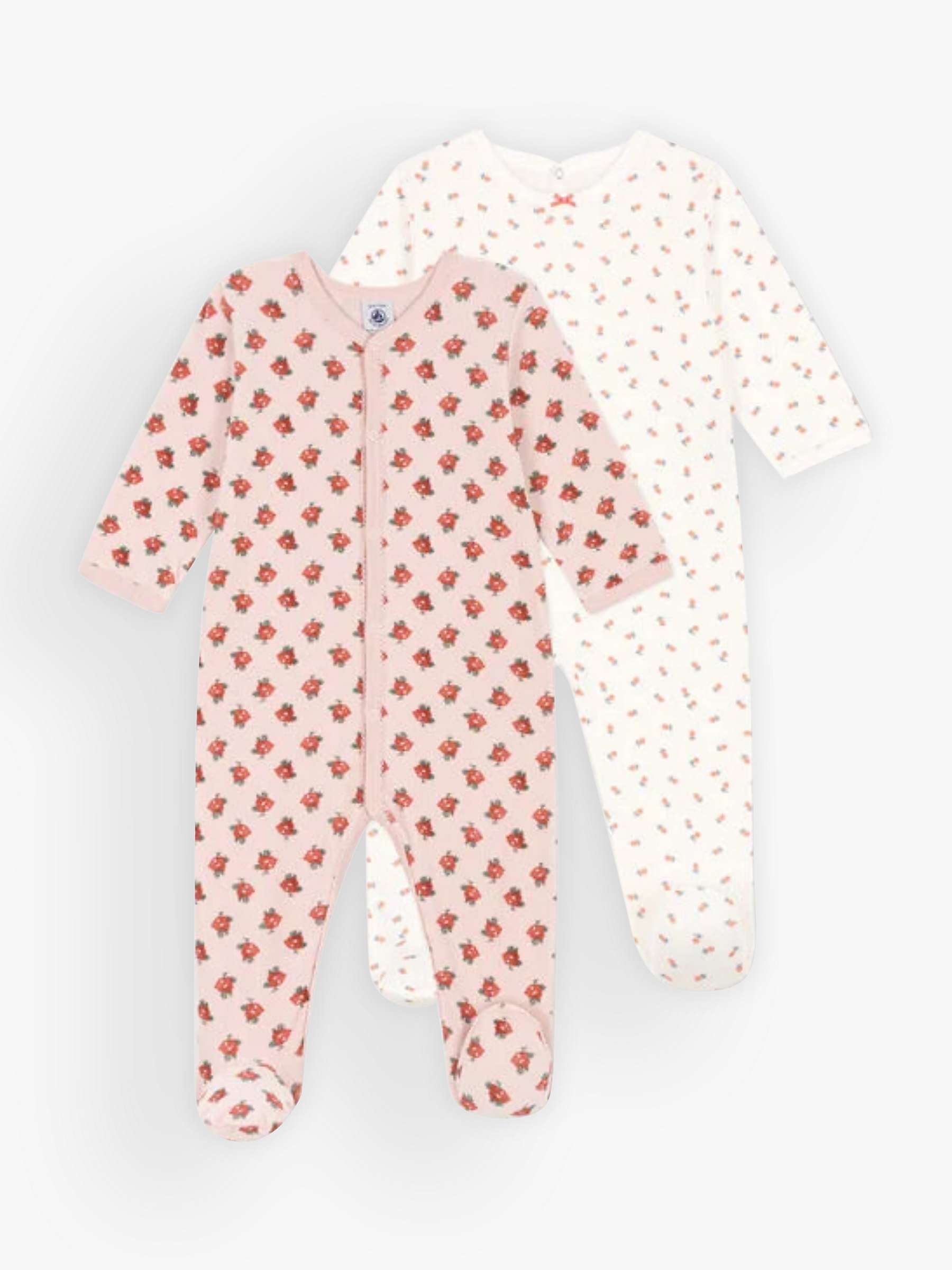 Buy Petit Bateau Baby Floral Print Velour & Tube Knit Sleepsuits, Pack of 2, White/Multi Online at johnlewis.com
