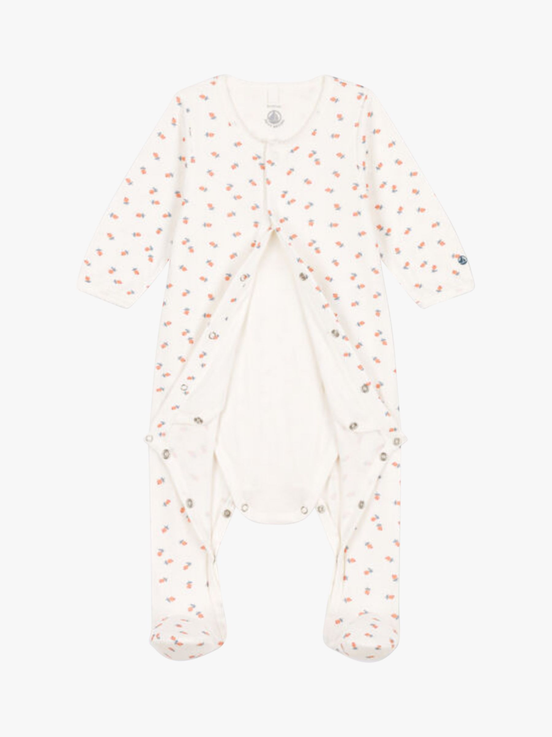 Buy Petit Bateau Baby Floral Print Tube Knit Sleepsuit, Marshmallow/Multi Online at johnlewis.com