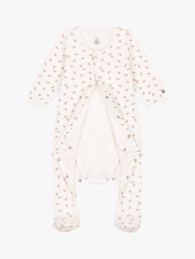 Petit Bateau Baby Floral Print Tube Knit Sleepsuit, Marshmallow/Multi