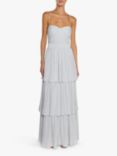 True Decadence Jayda Metallic Pleated Tiered Maxi Dress, Silver