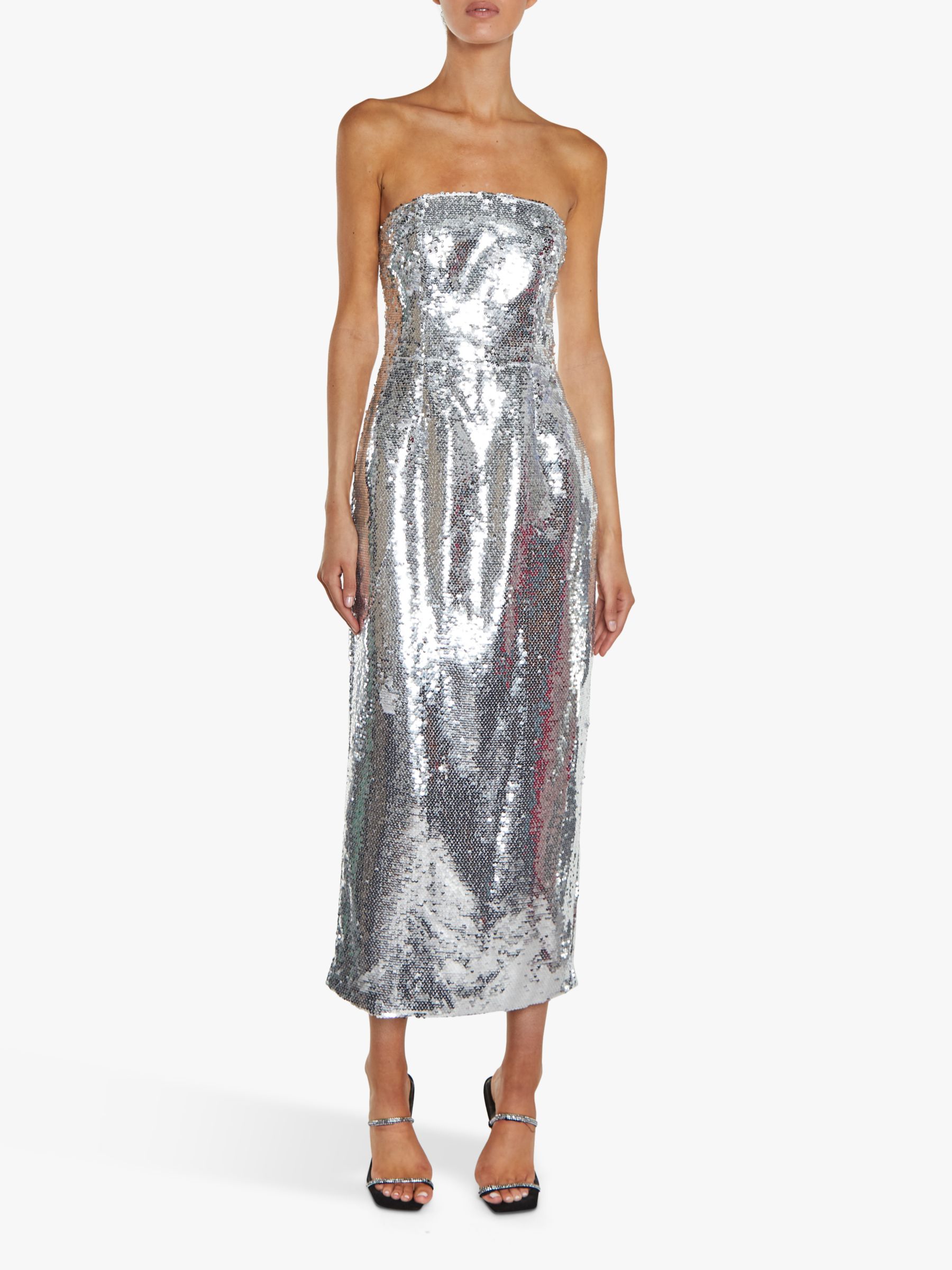 True Decadence Sequin Bandeau Midi Dress, Silver at John Lewis & Partners
