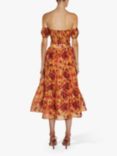 True Decadence Phoebe Golden Leaf Print Tiered Midi Skirt, Multi