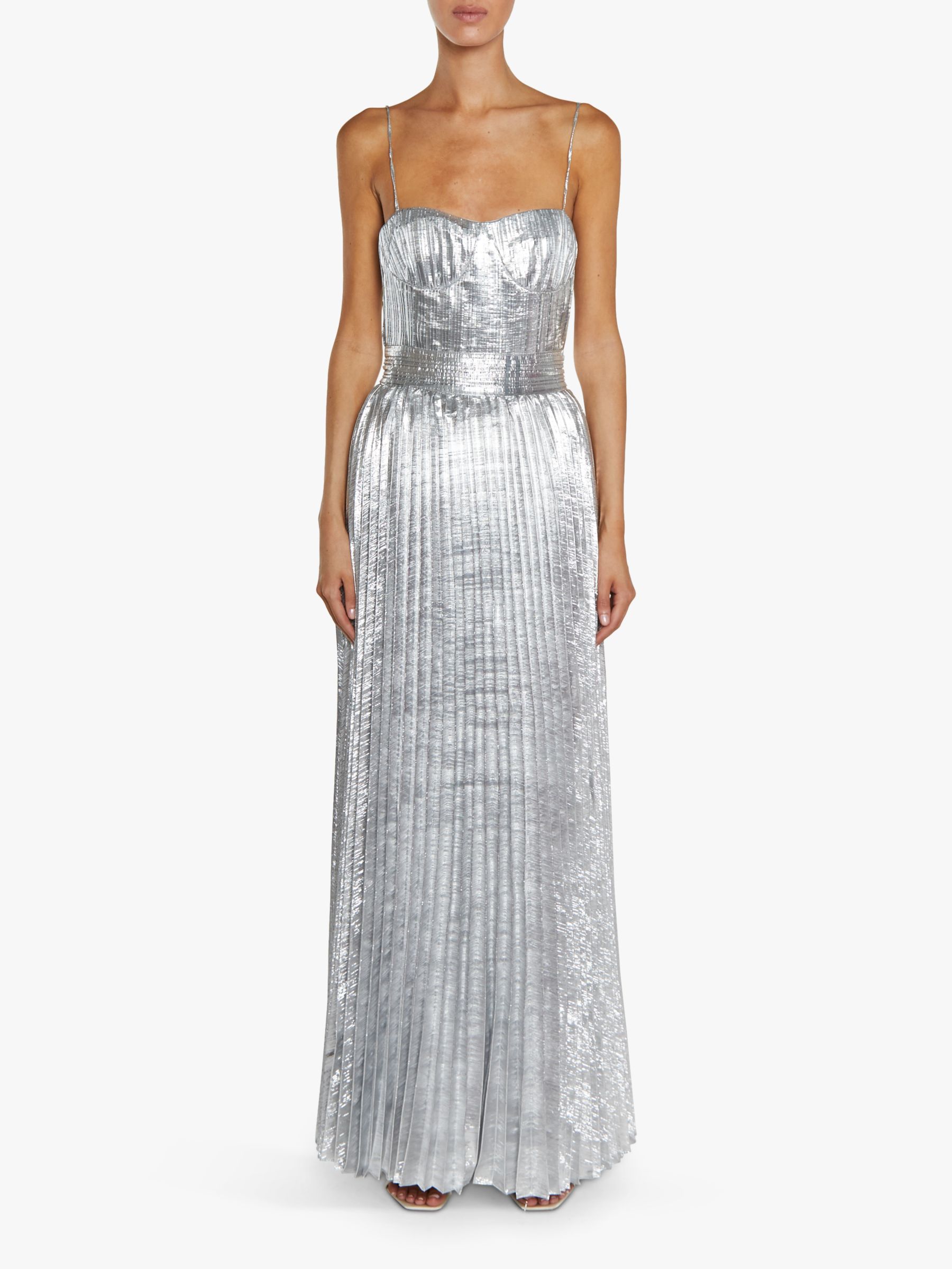 True Decadence Crinkle Pleated Strappy Maxi Dress, Silver