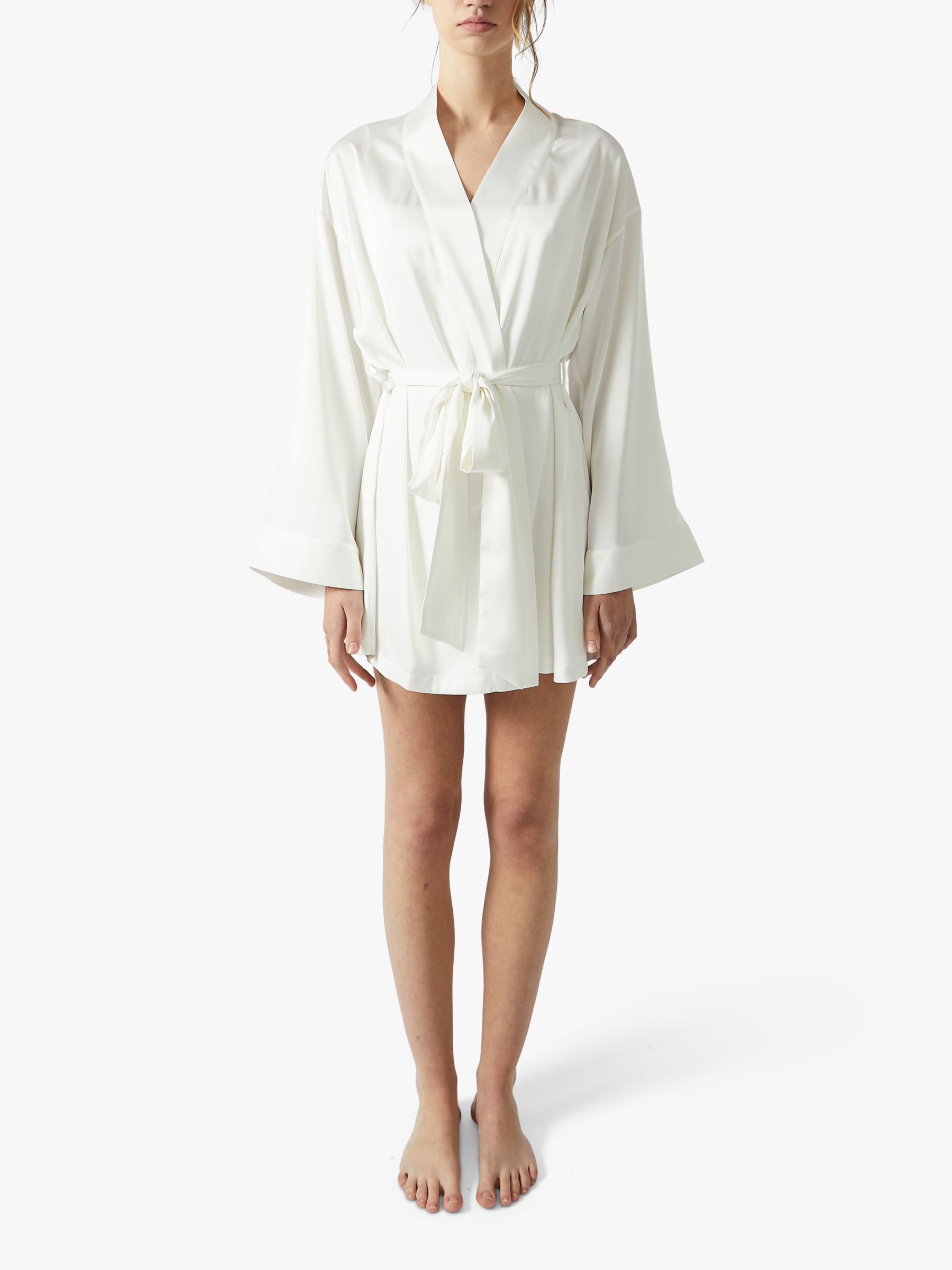 True Decadence Satin Kimono Gown, White at John Lewis & Partners