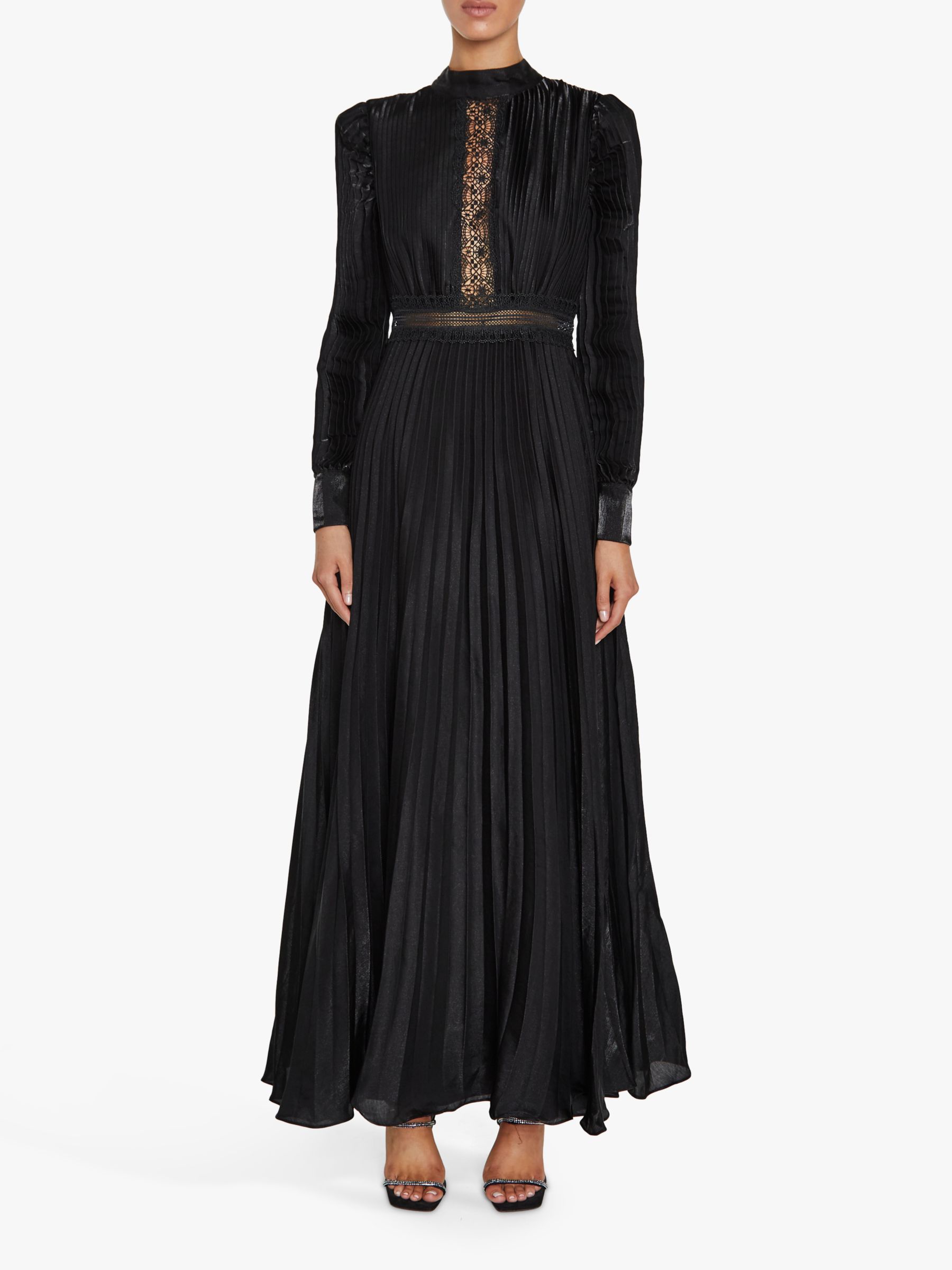 True Decadence Athena Pleated Long Sleeve Maxi Dress, Black, 6