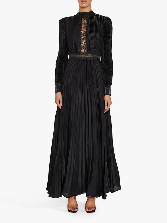 True Decadence Athena Pleated Long Sleeve Maxi Dress, Black